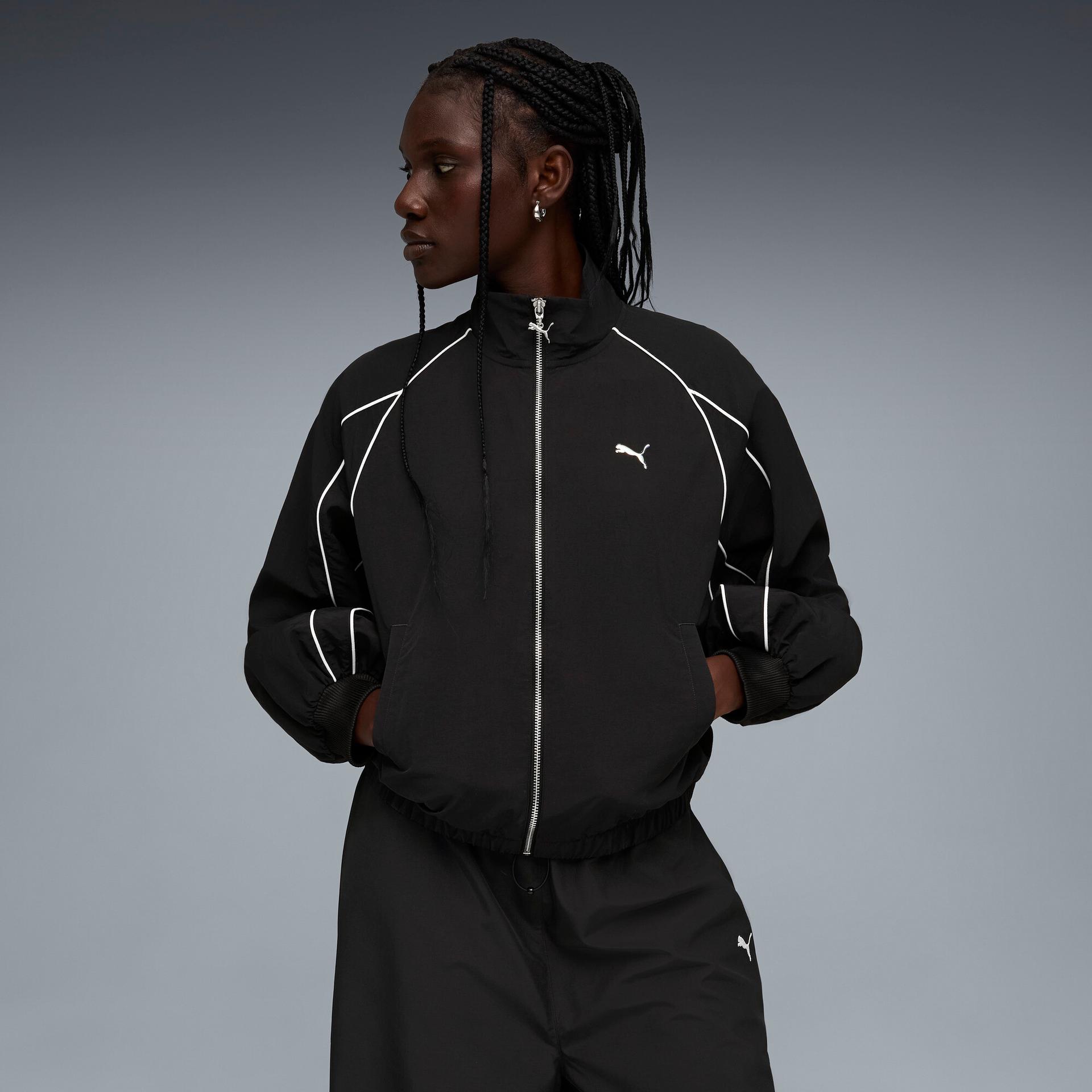 puma t7 women's balloon jacket in black, size m