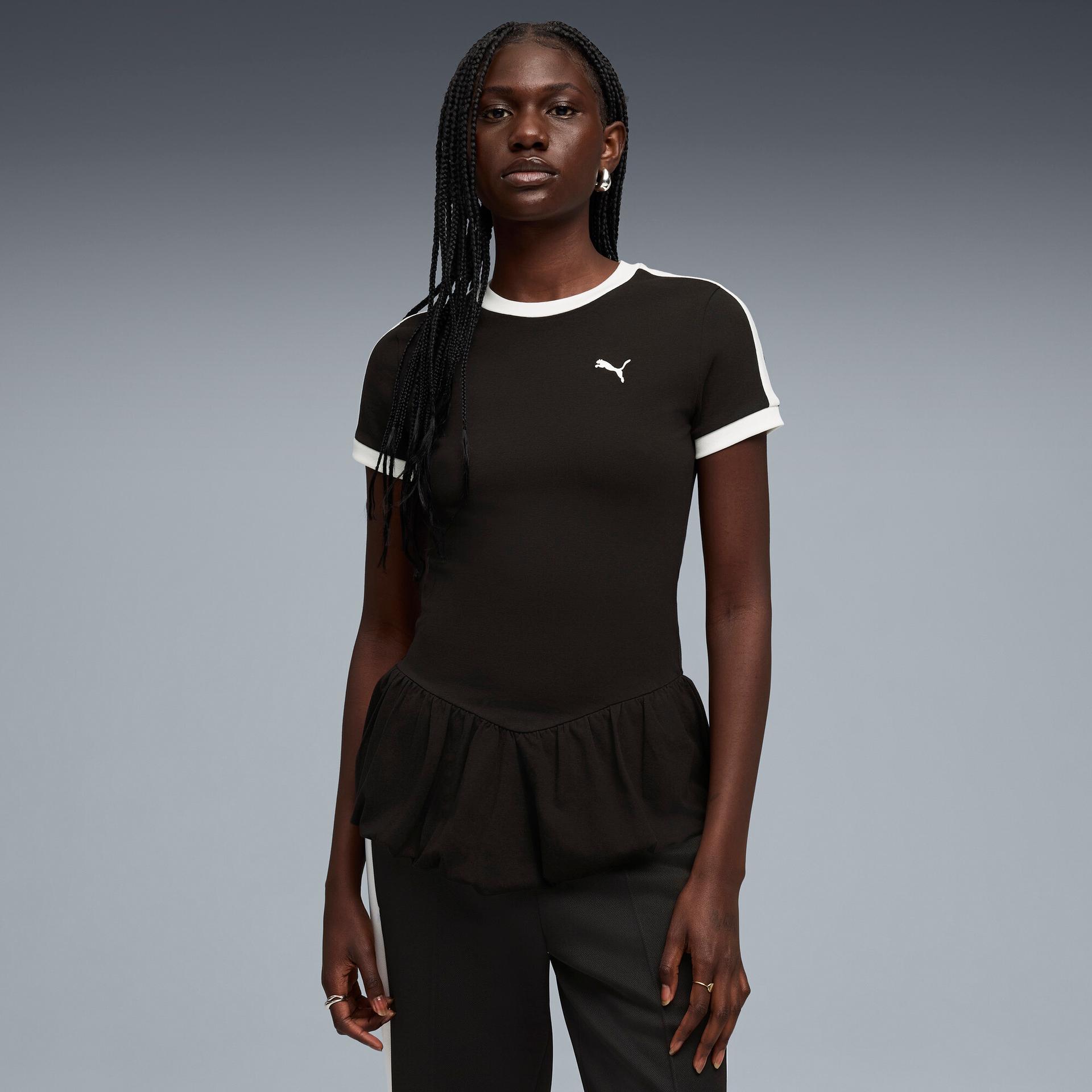 puma t7 women's balloon t-shirt in black, size m