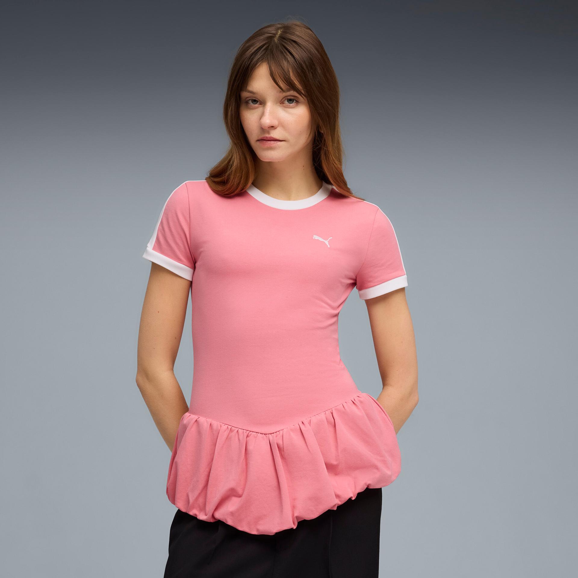puma t7 women's balloon t-shirt in pink, size s