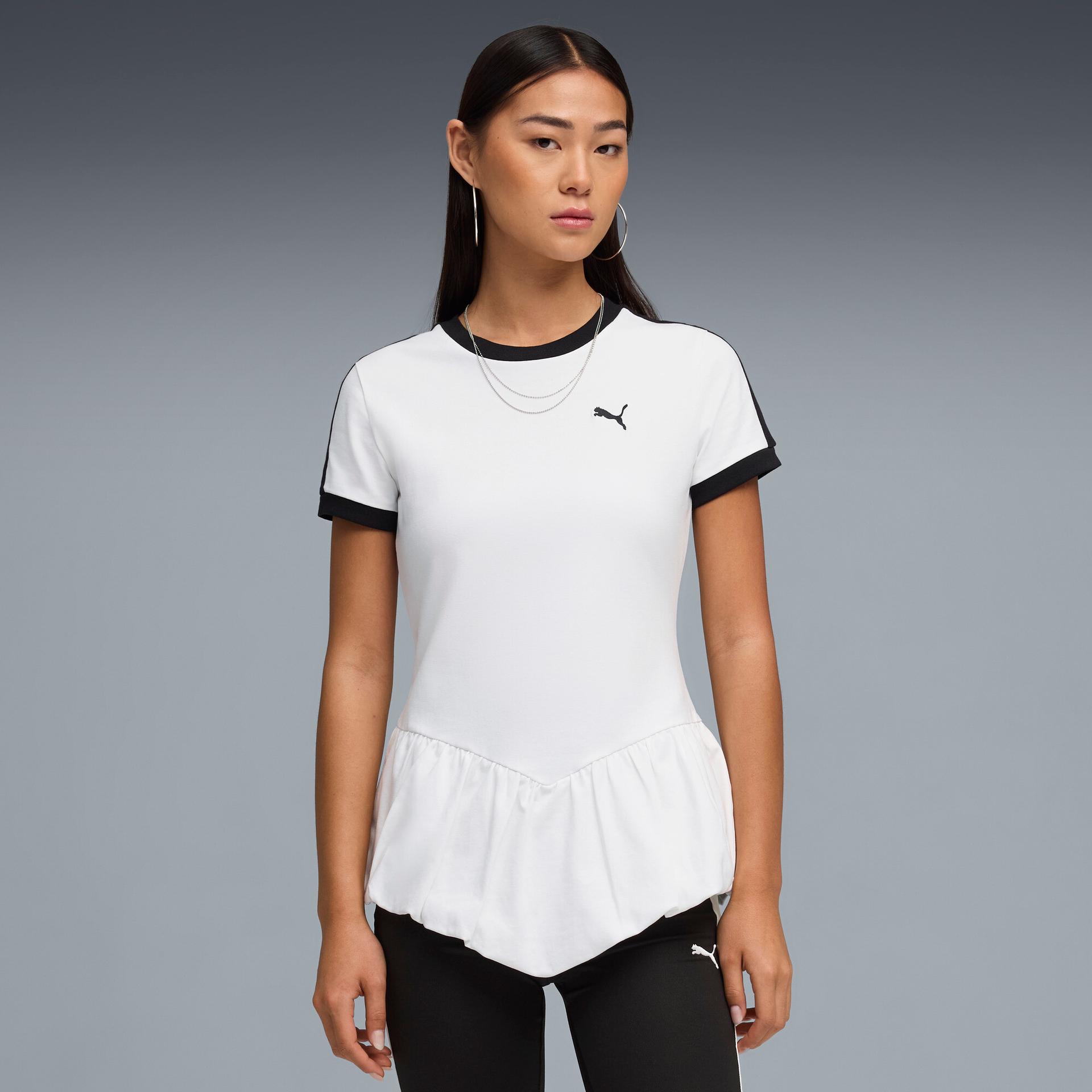 puma t7 women's balloon t-shirt in white, size l