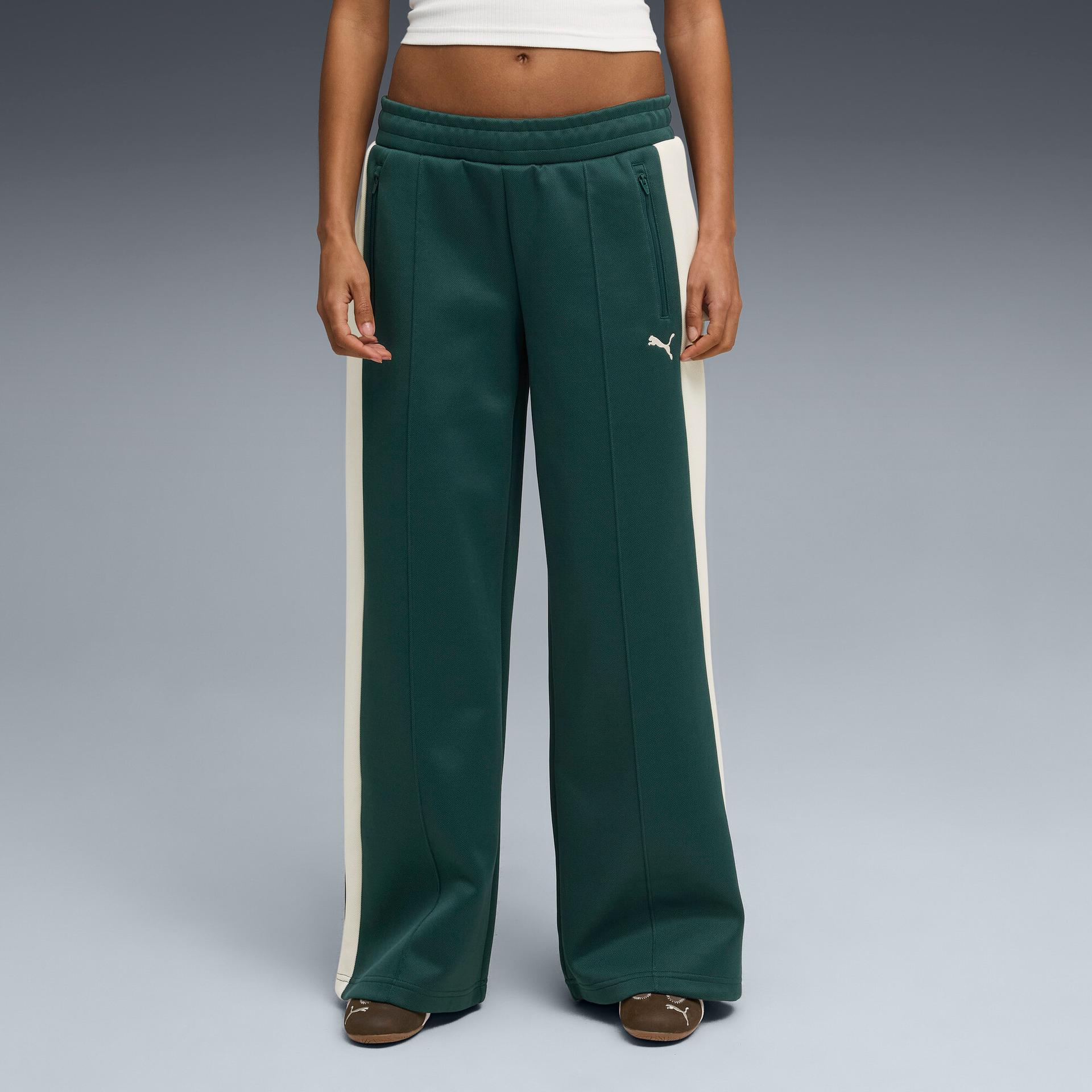 puma t7 women's low rise track pants in green, size 3xl