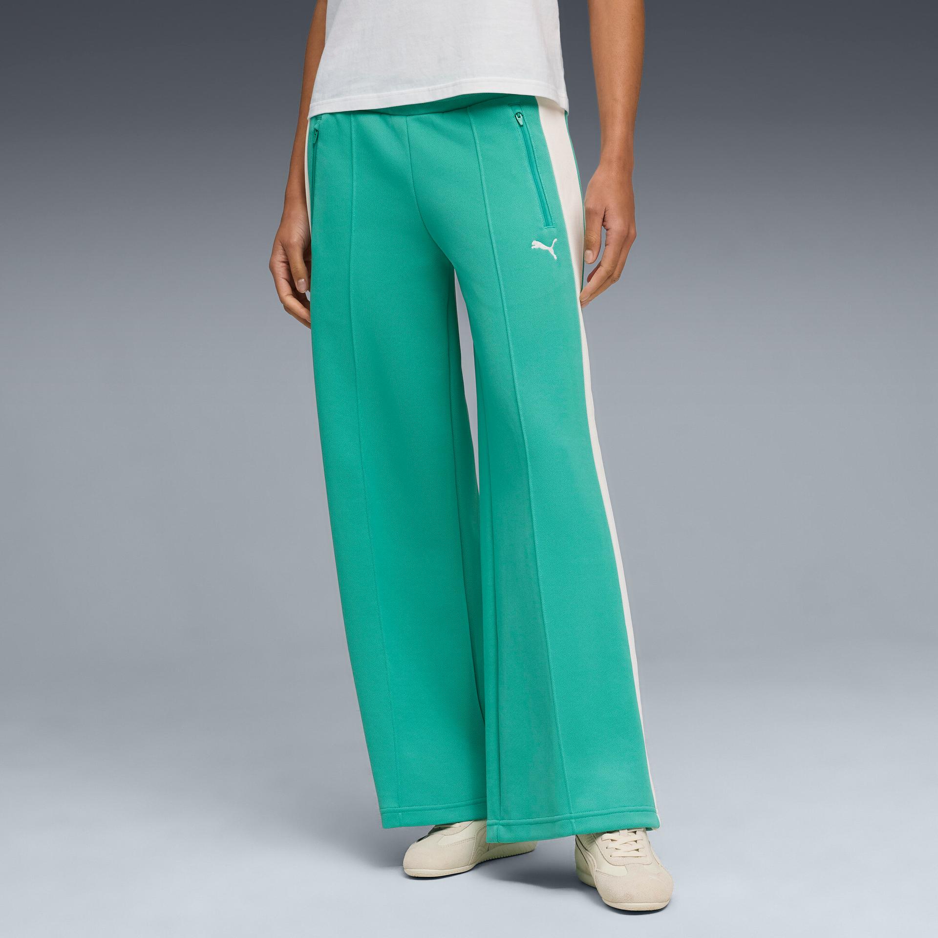 puma t7 women's low rise track pants in green, size s