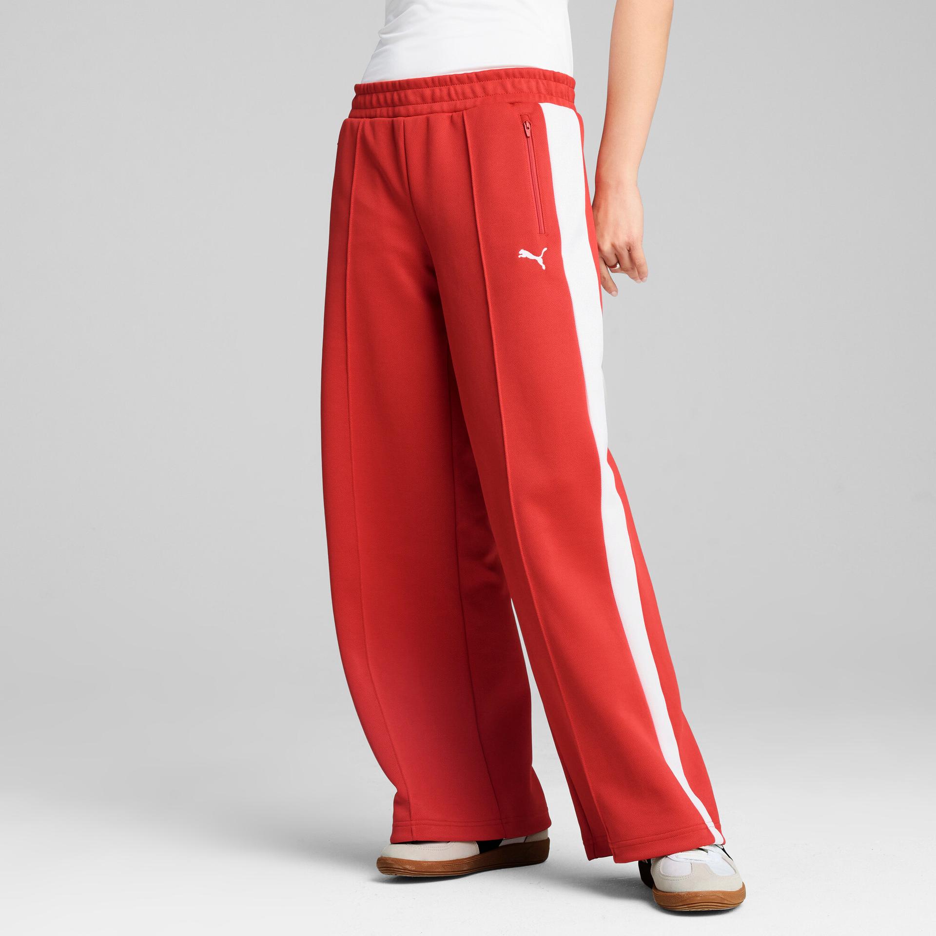 puma t7 women's low rise track pants in red, size xl