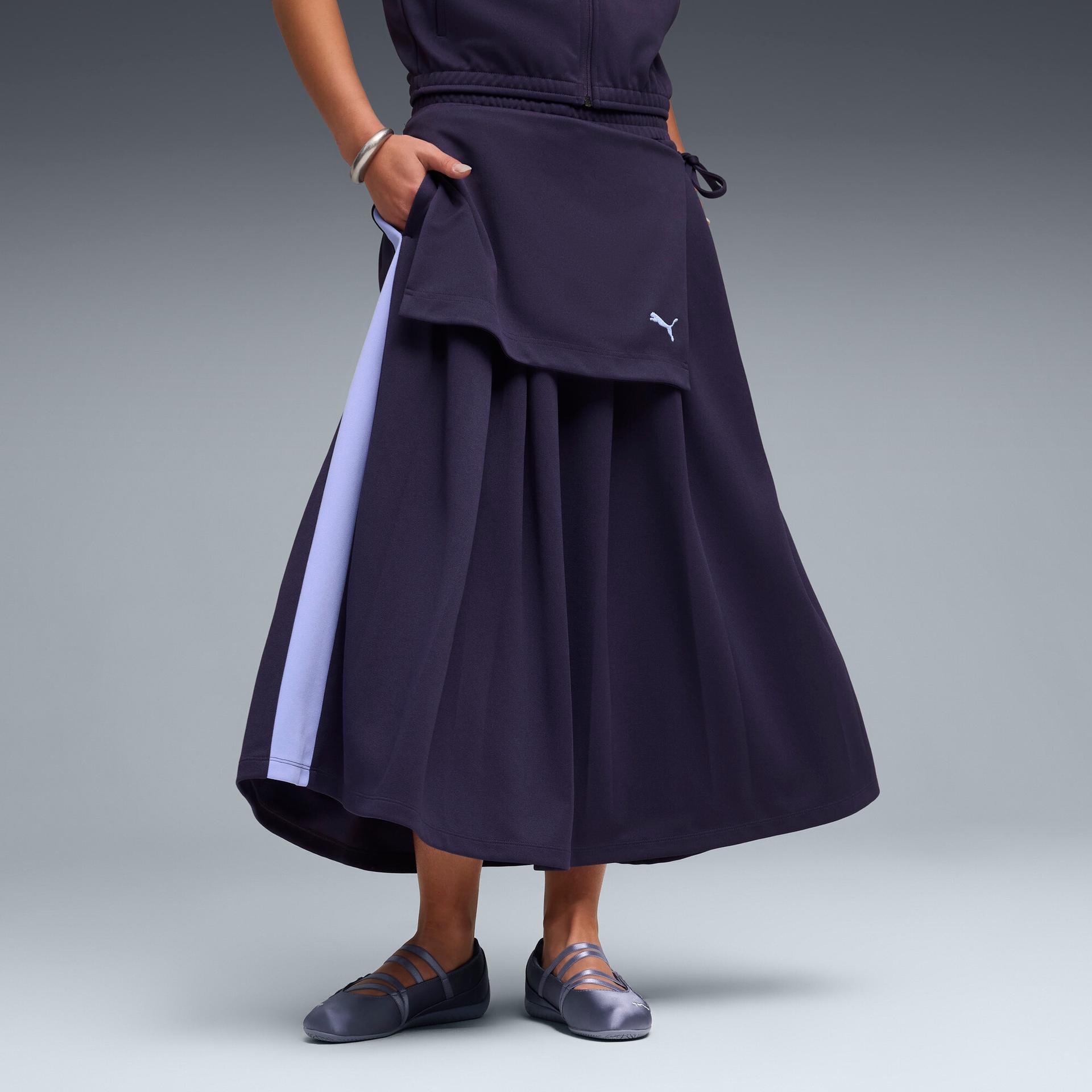 puma t7 women's midi pleated skirt in purple, size xl