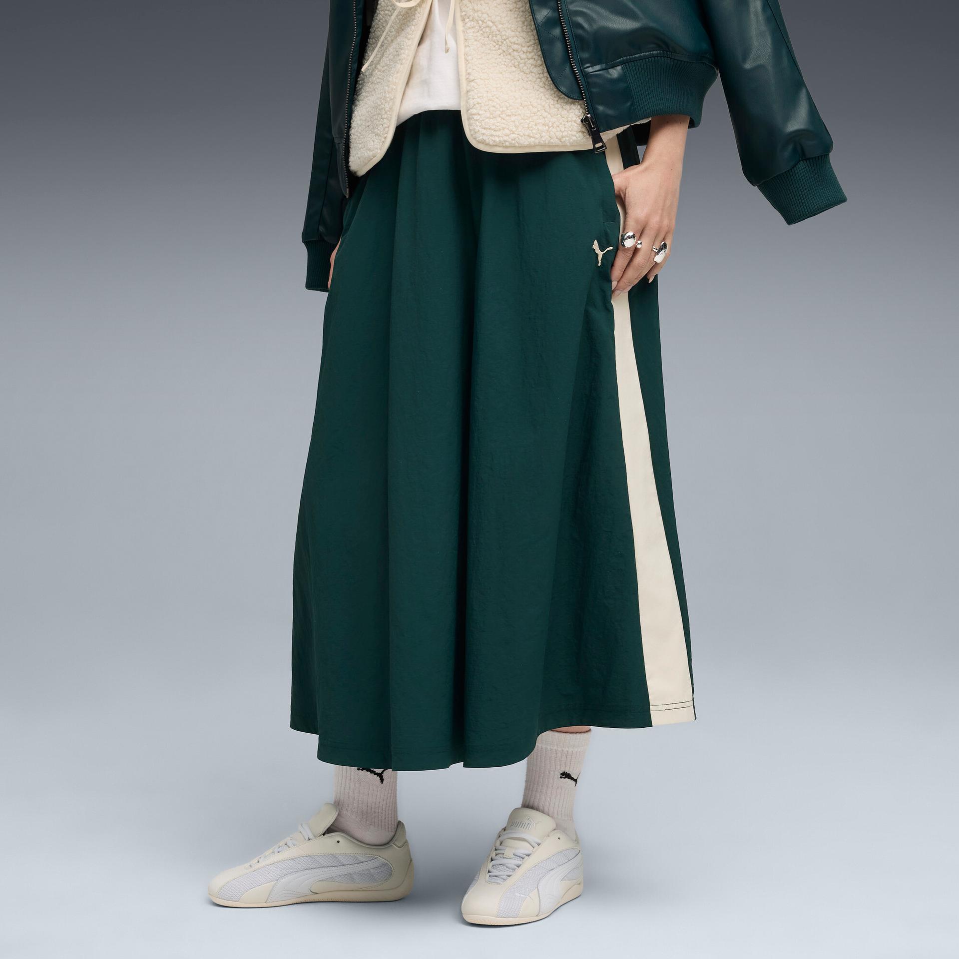 puma t7 women's midi skirt in green, size s