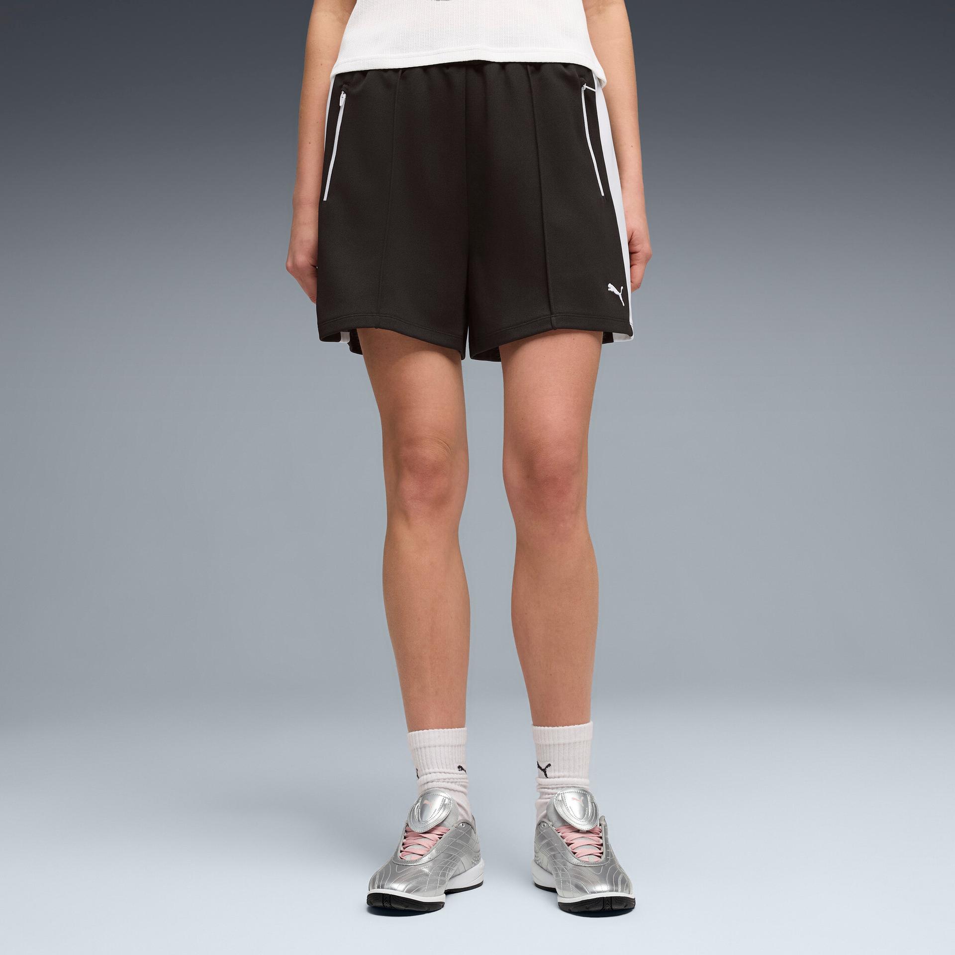 puma t7 women's pintuck 4" shorts shoes in black, size s