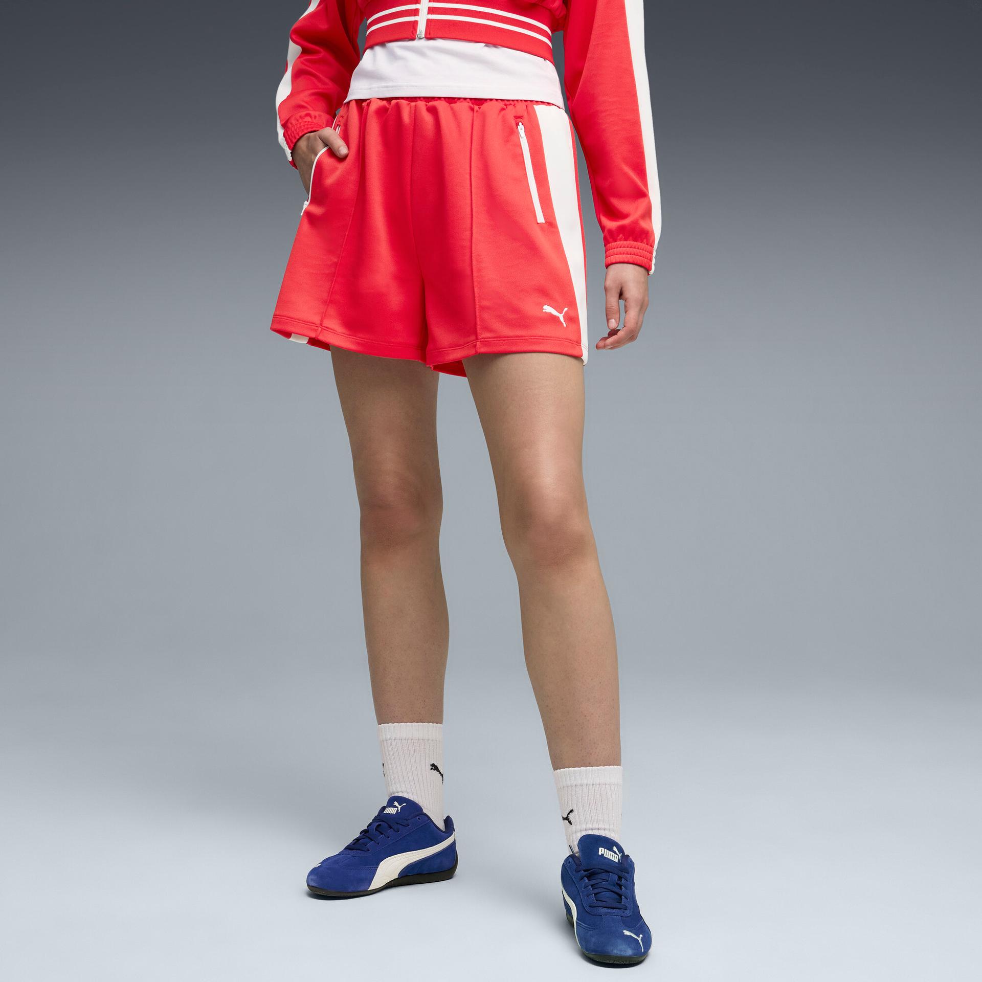 puma t7 women's pintuck 4" shorts shoes in red, size xl