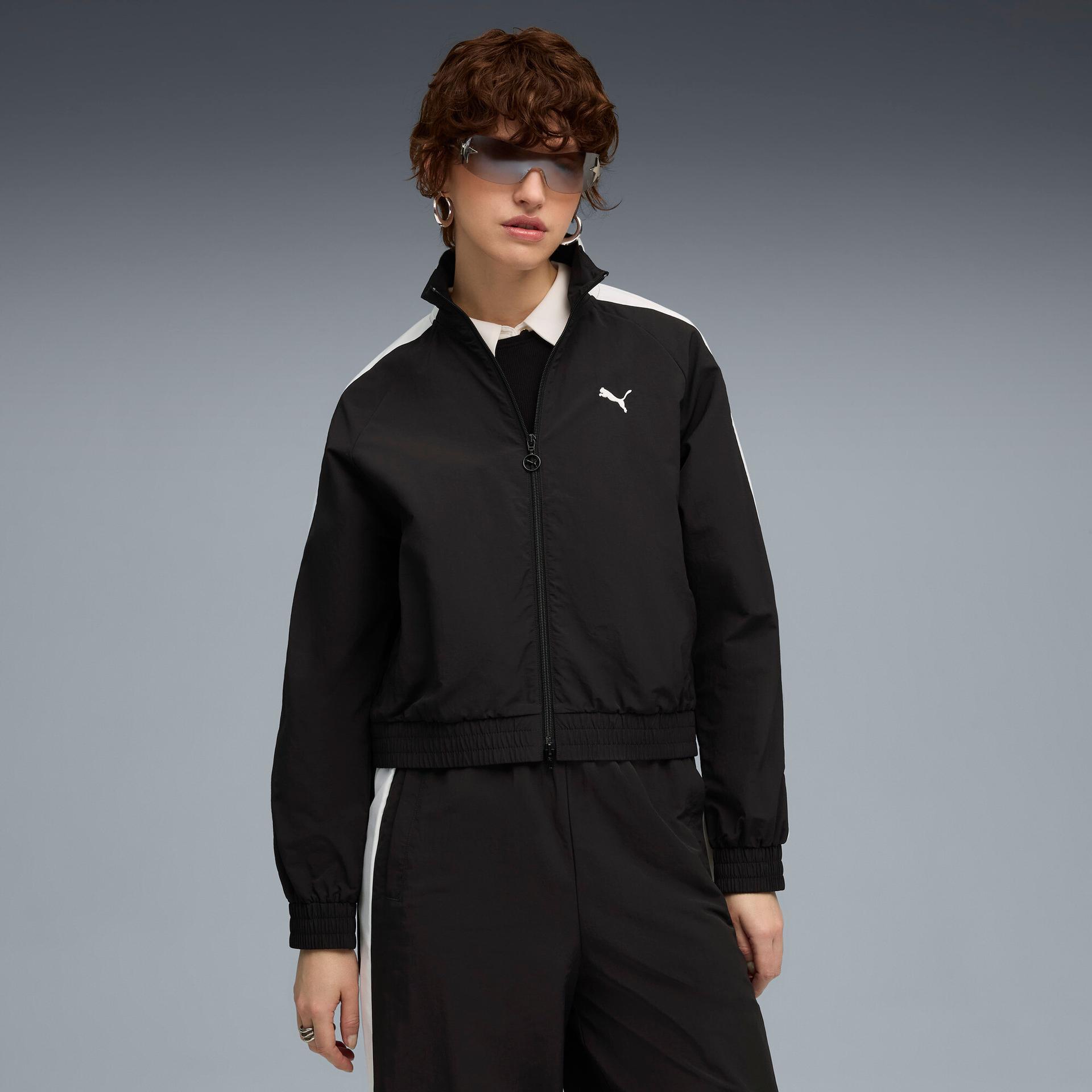 puma t7 women's relaxed track jacket in black, size xs