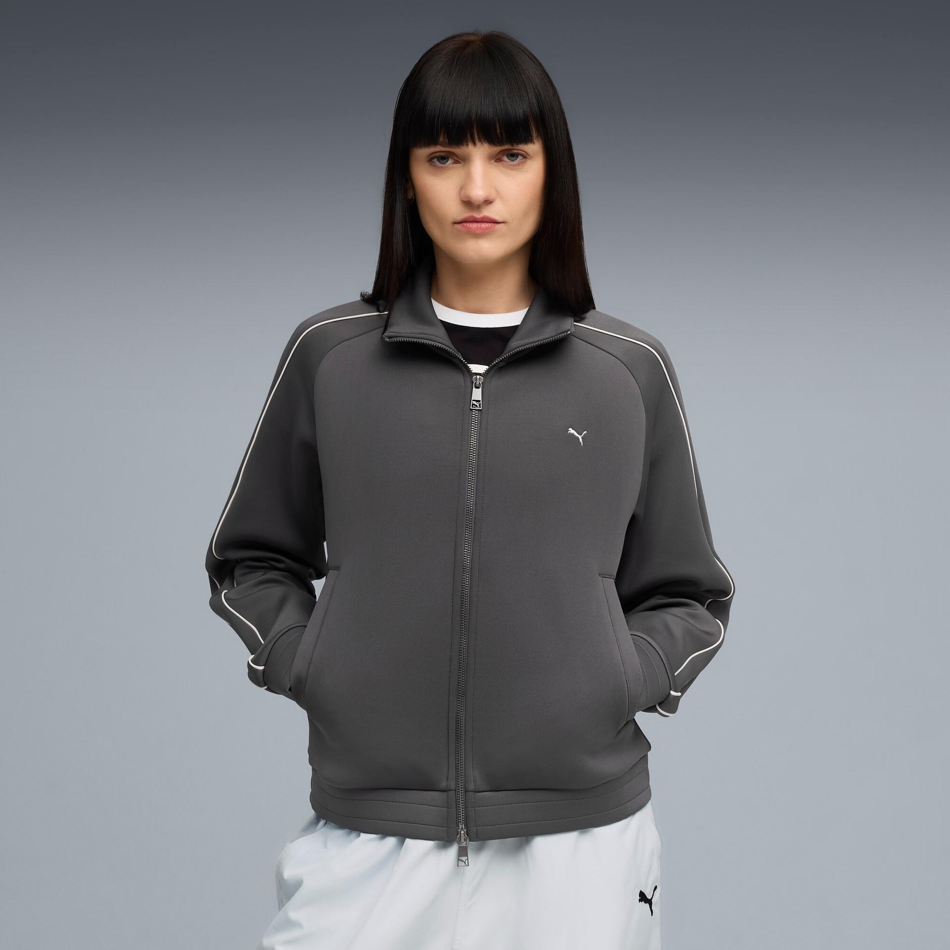 puma t7 women's relaxed track jacket in grey, size xl