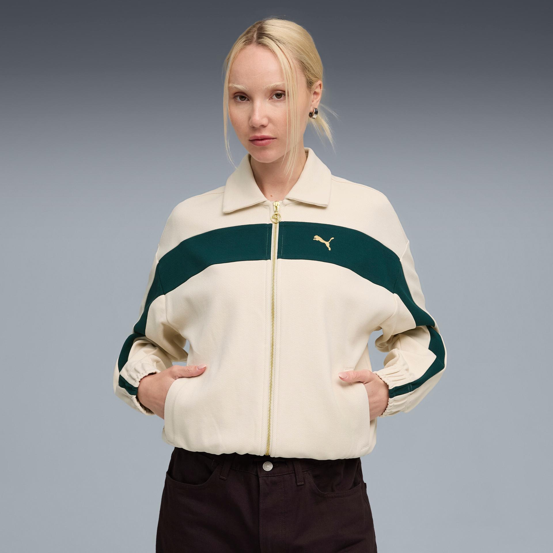 puma t7 women's relaxed track jacket in white, size xl