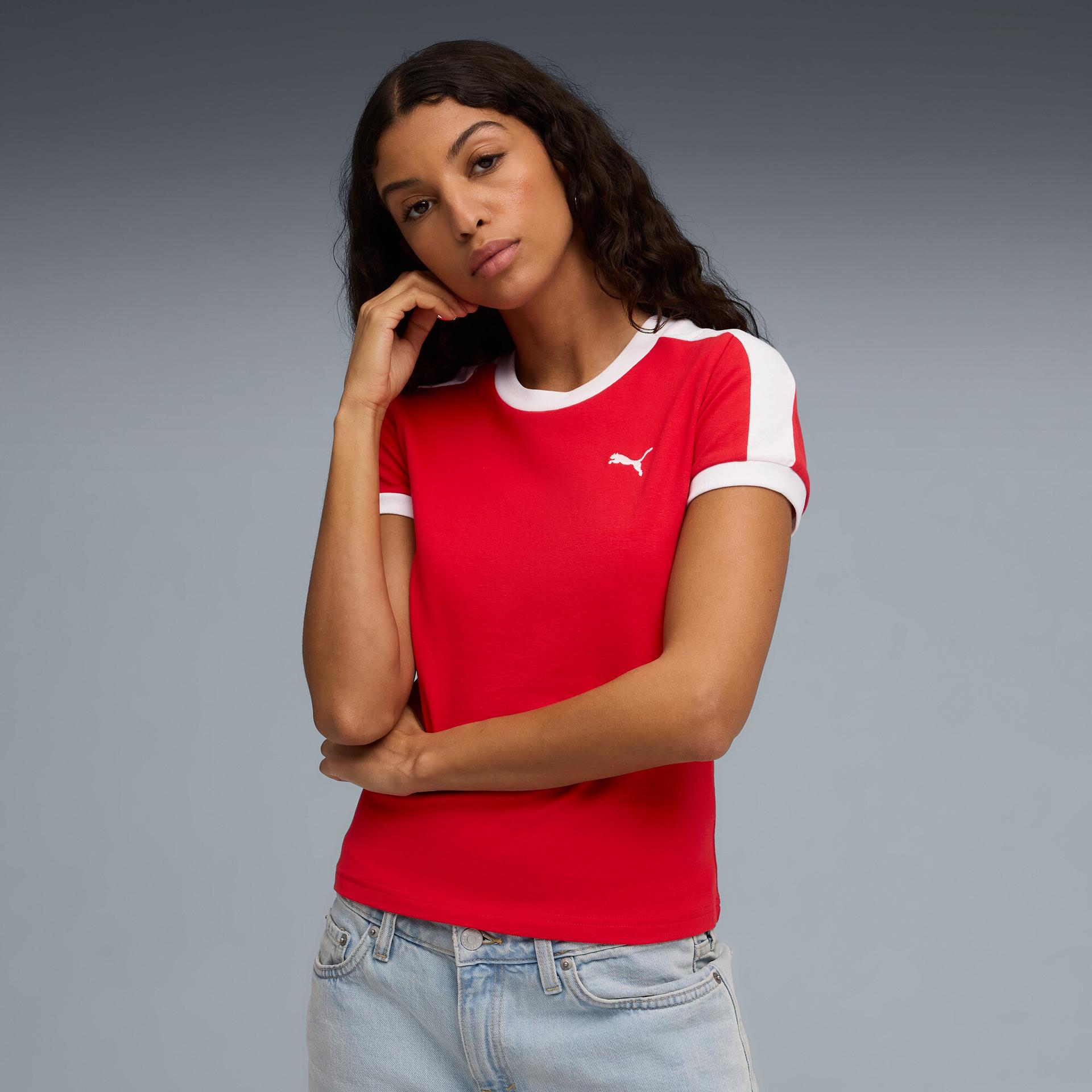 puma t7 women's slim t-shirt in red, size xl