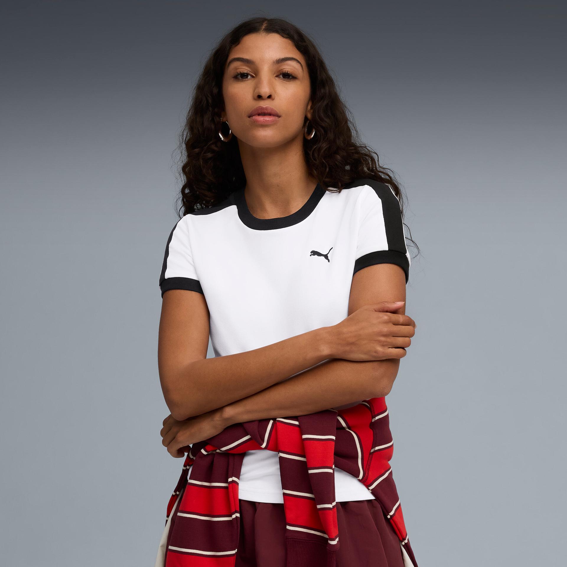 puma t7 women's slim t-shirt in white, size m