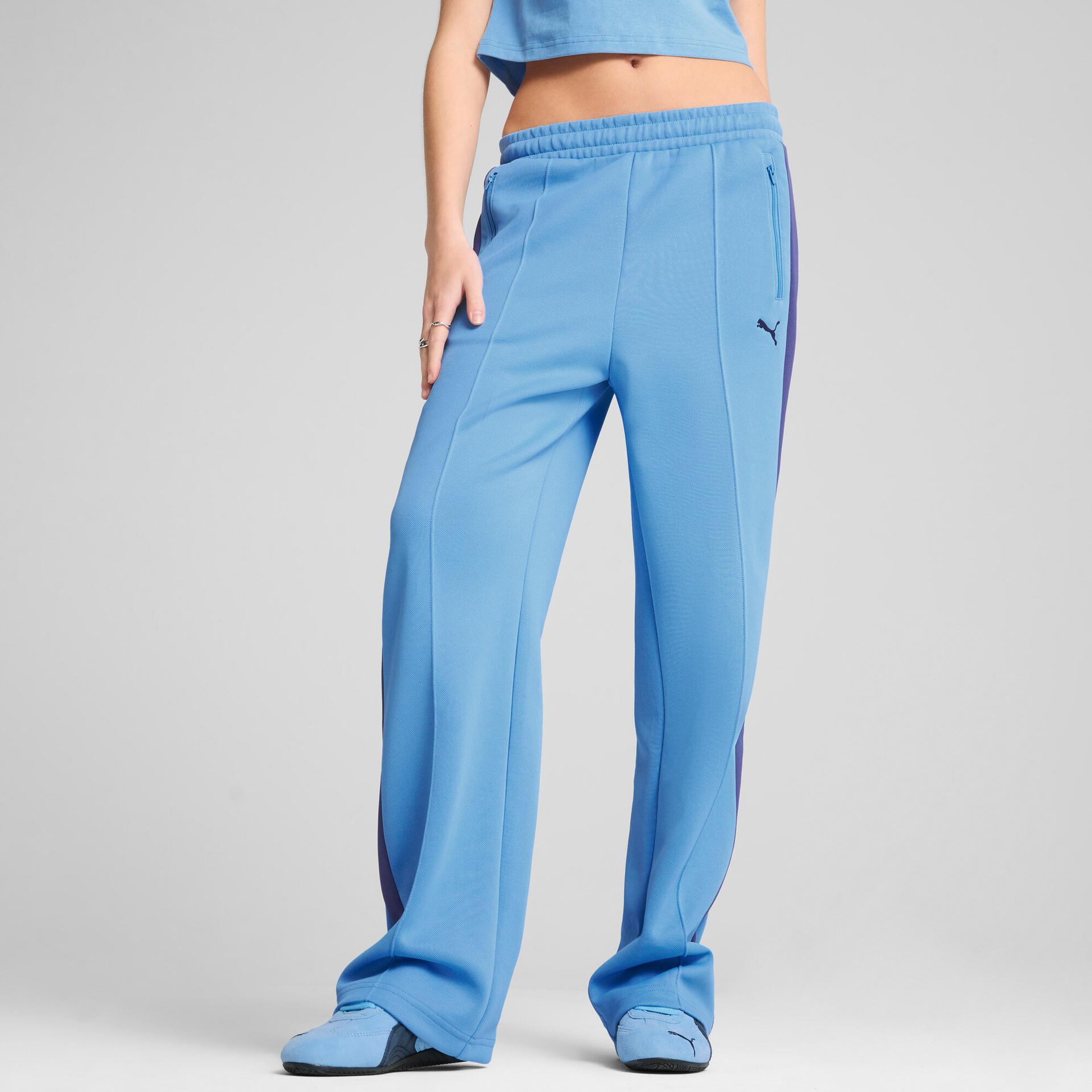 puma t7 women's straight track pants in blue, size xs