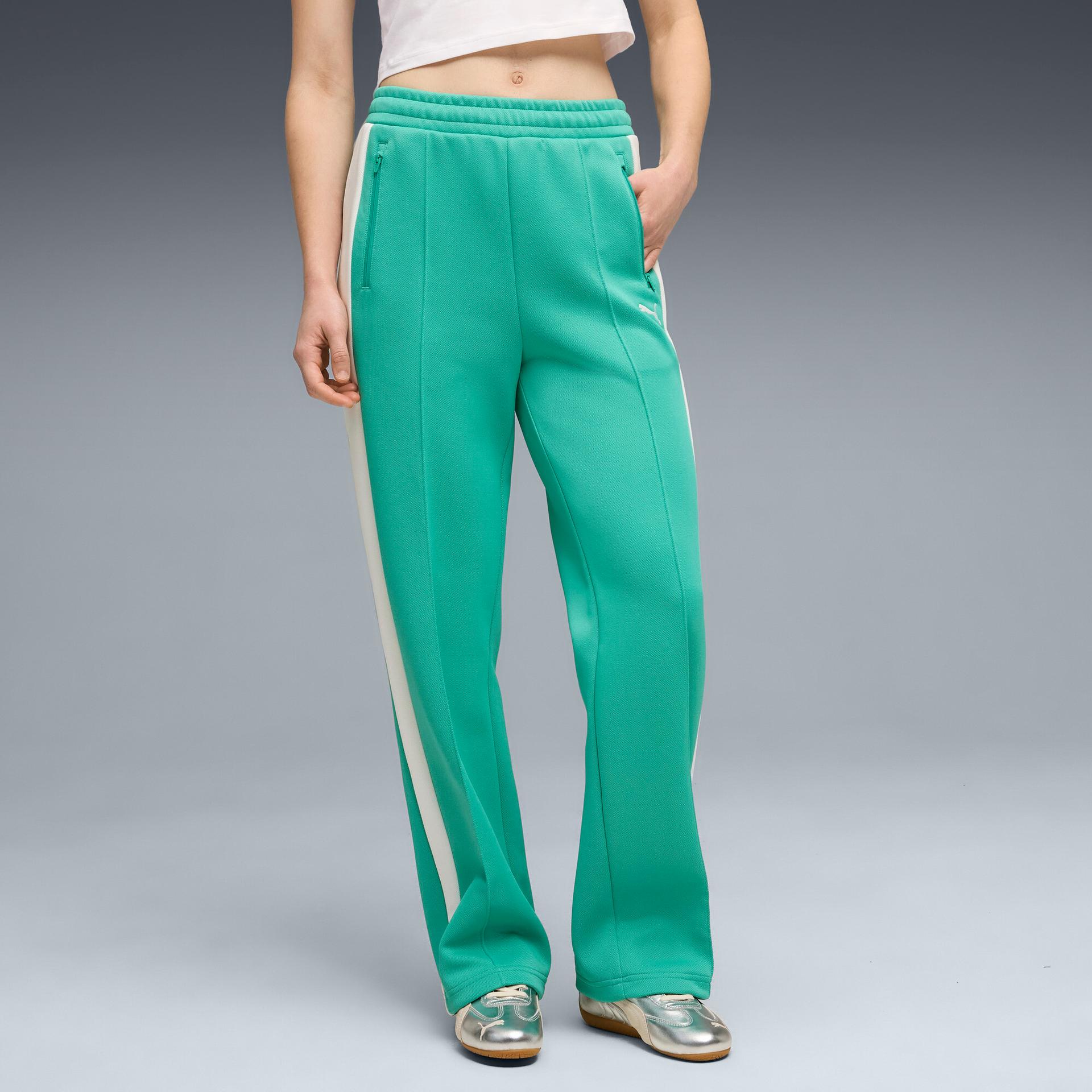 puma t7 women's straight track pants in green, size s