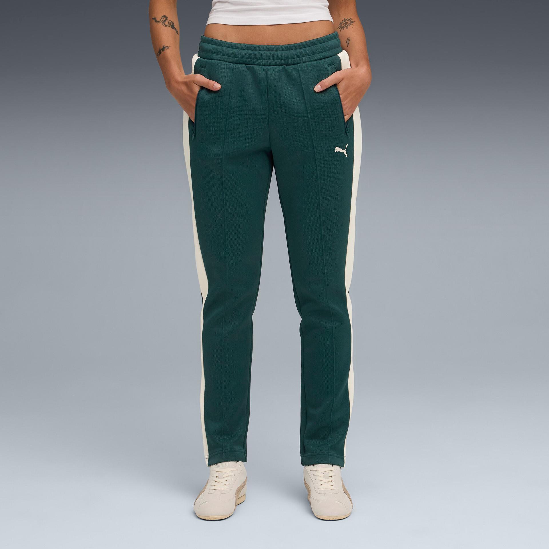 puma t7 women's track pants in green, size l