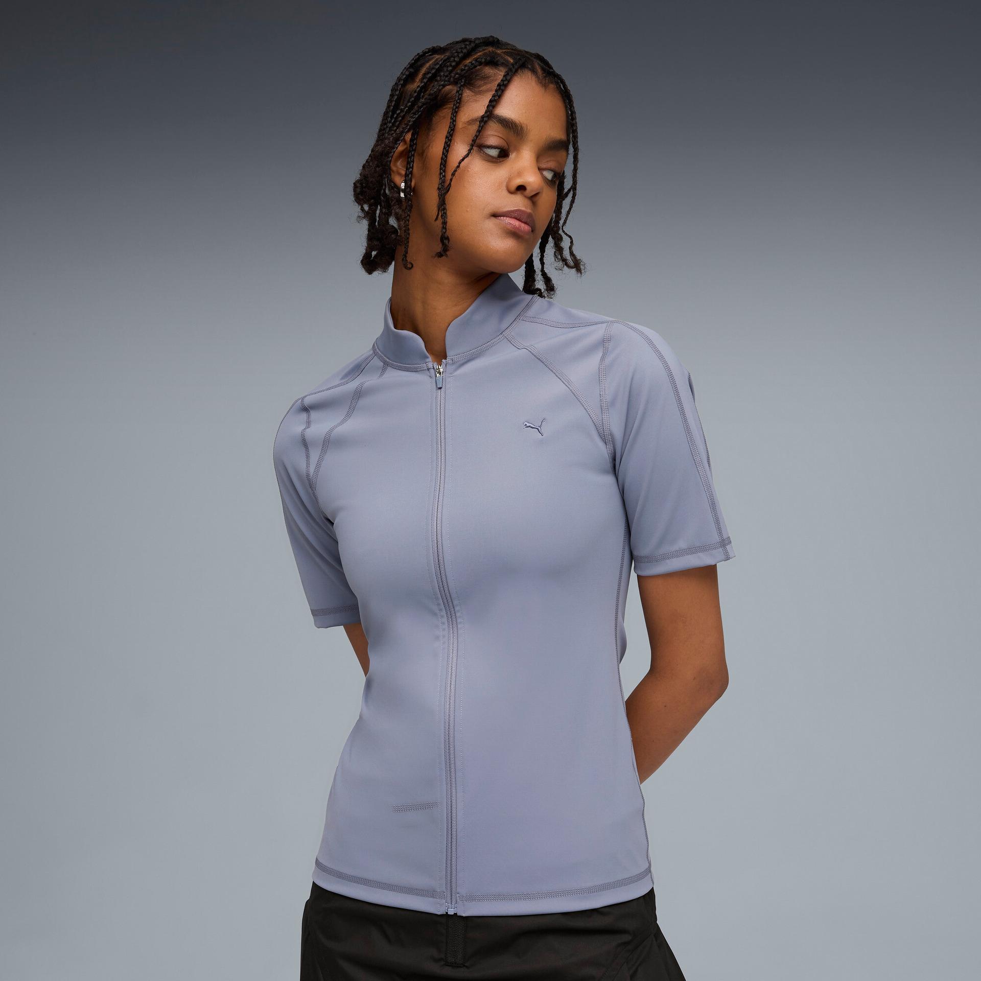 puma t7 women's zip-front top in grey, size xxs