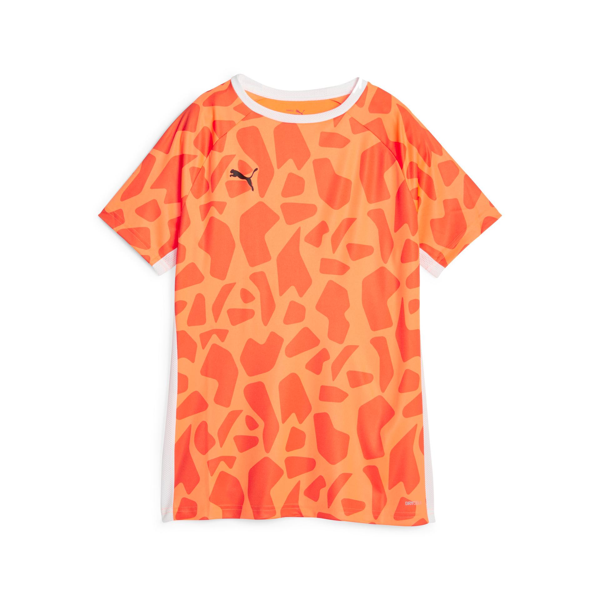 puma teamliga women's graphic shirt in orange, size xs