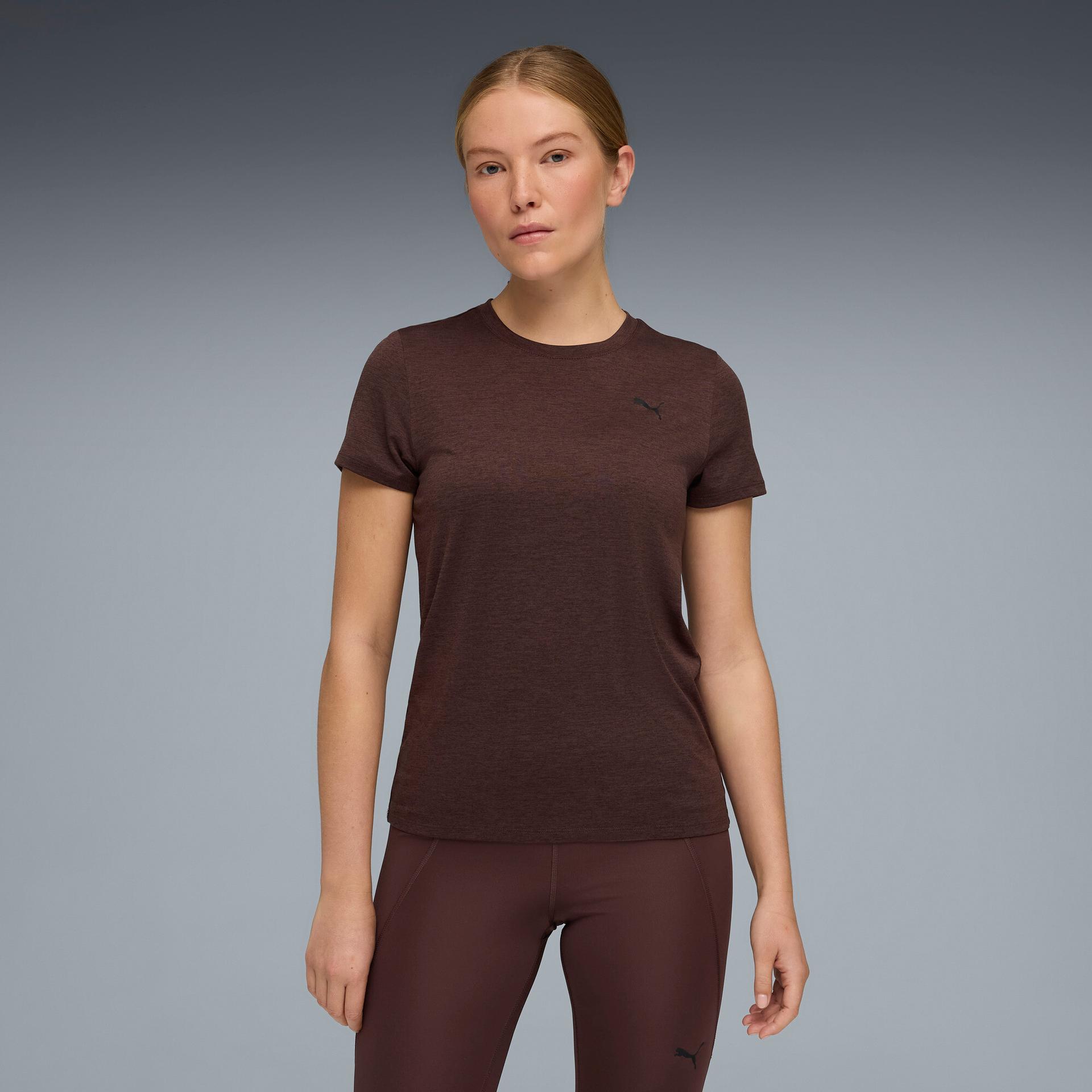 puma train all day essentials women's heather training t-shirt in brown, size l