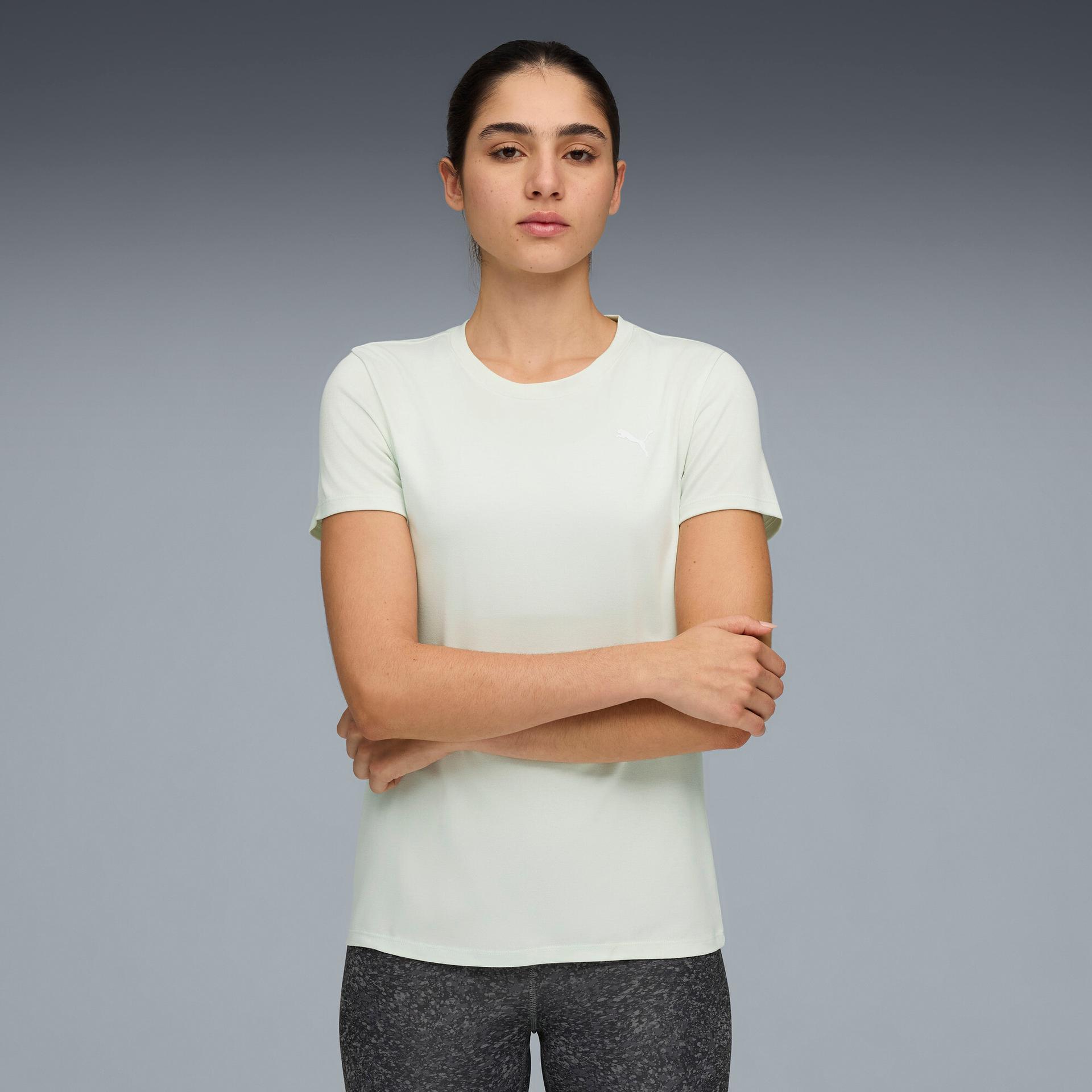 puma train all day essentials women's heather training t-shirt in green, size 3xl