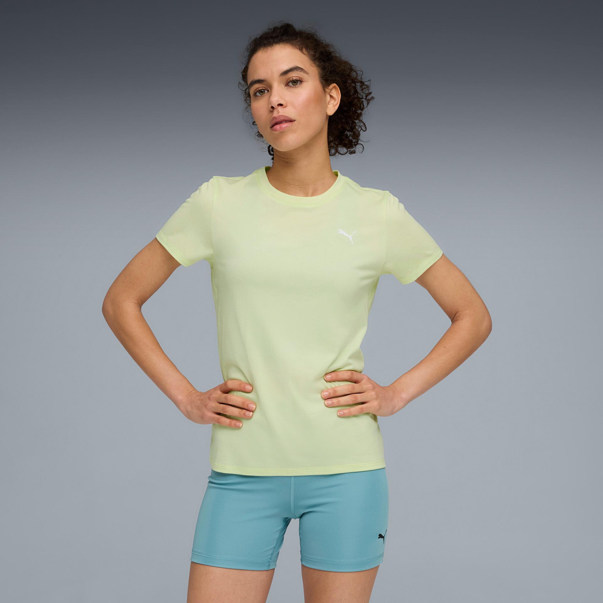 puma train all day essentials women's heather training t-shirt in green, size s