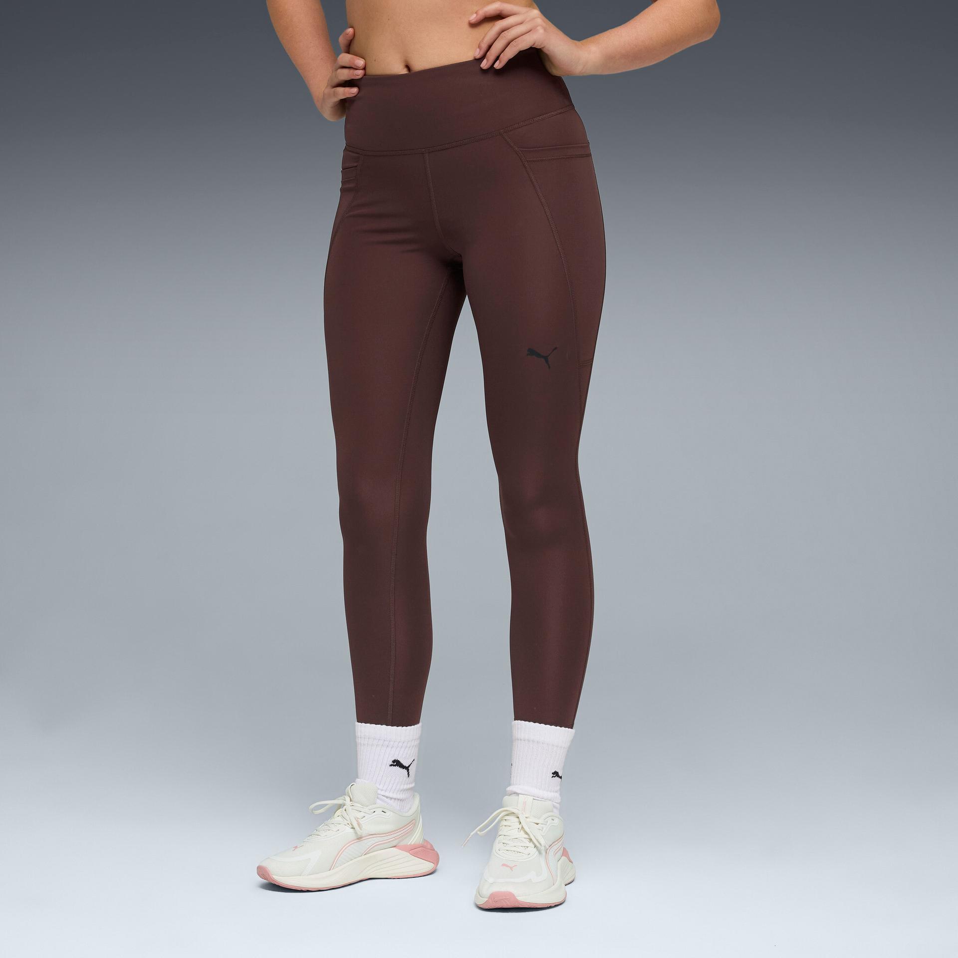 puma train all day essentials women's high-waisted 7/8 training leggings in brown, size xs