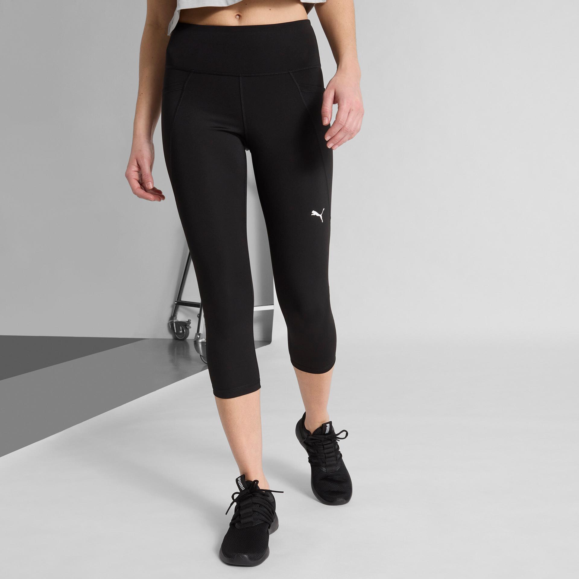 puma train all day essentials women's high-waisted capri training leggings in black, size xl