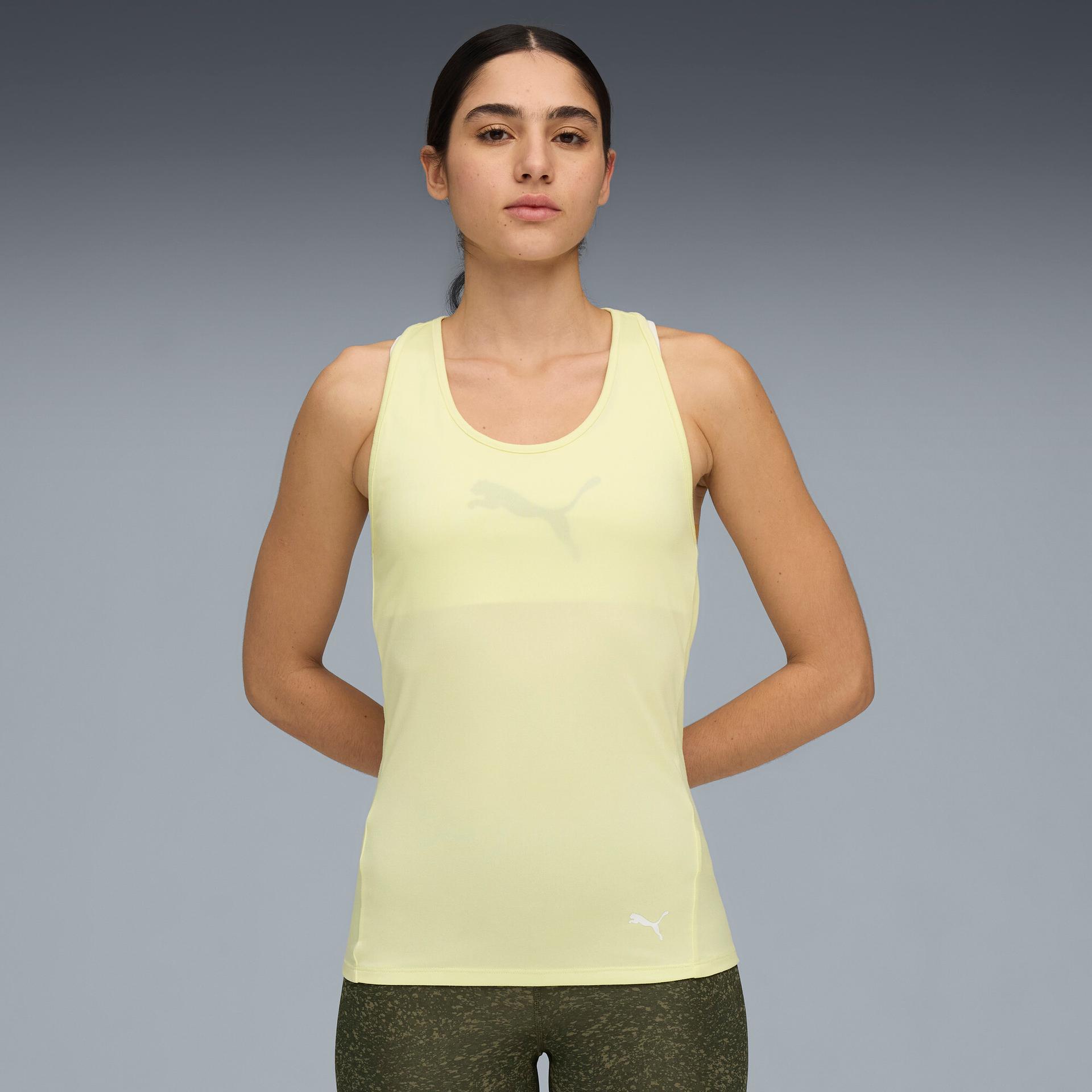 puma train all day essentials women's training racerback tank top shoes in yellow, size l