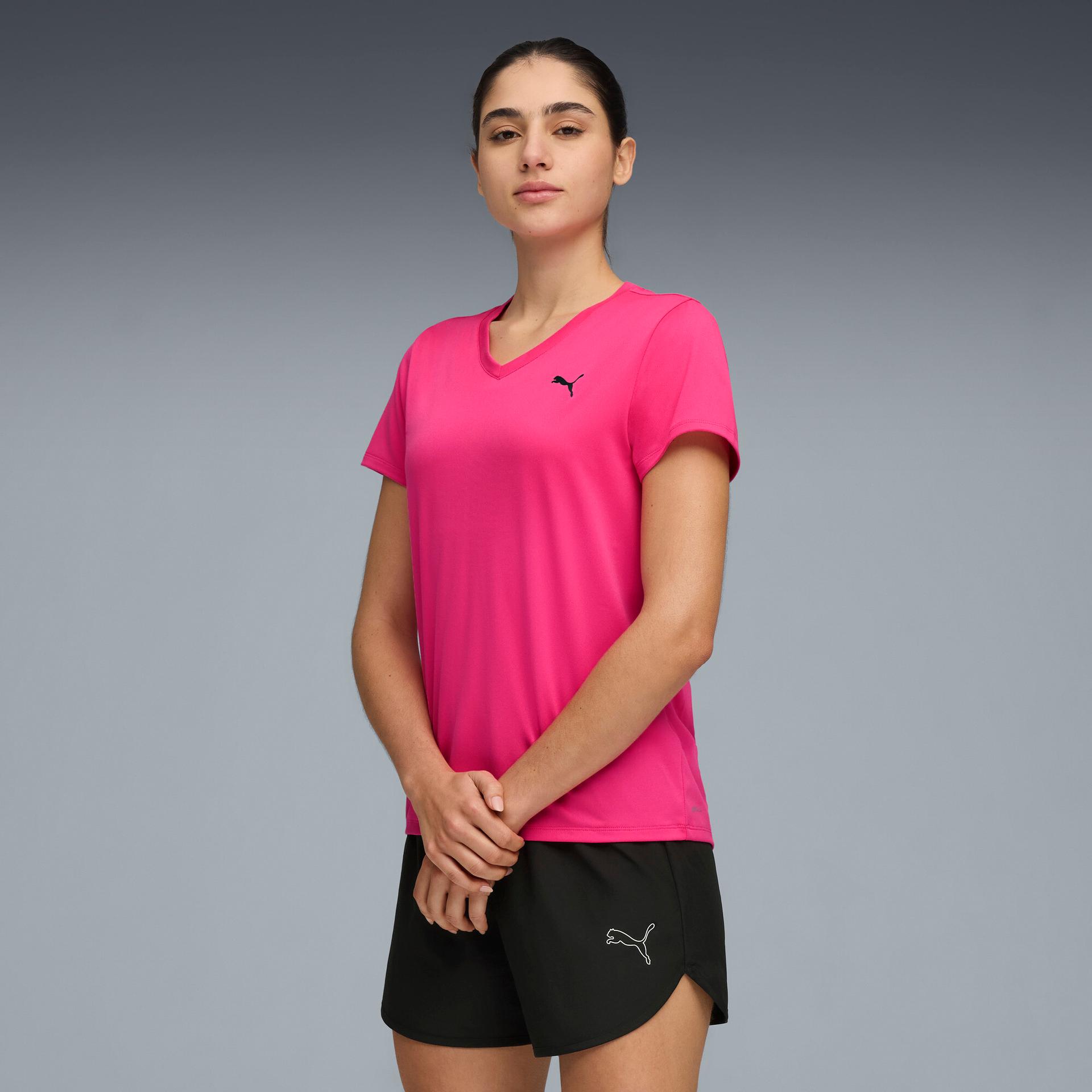 puma train all day essentials women's v-neck training t-shirt in pink, size xxs