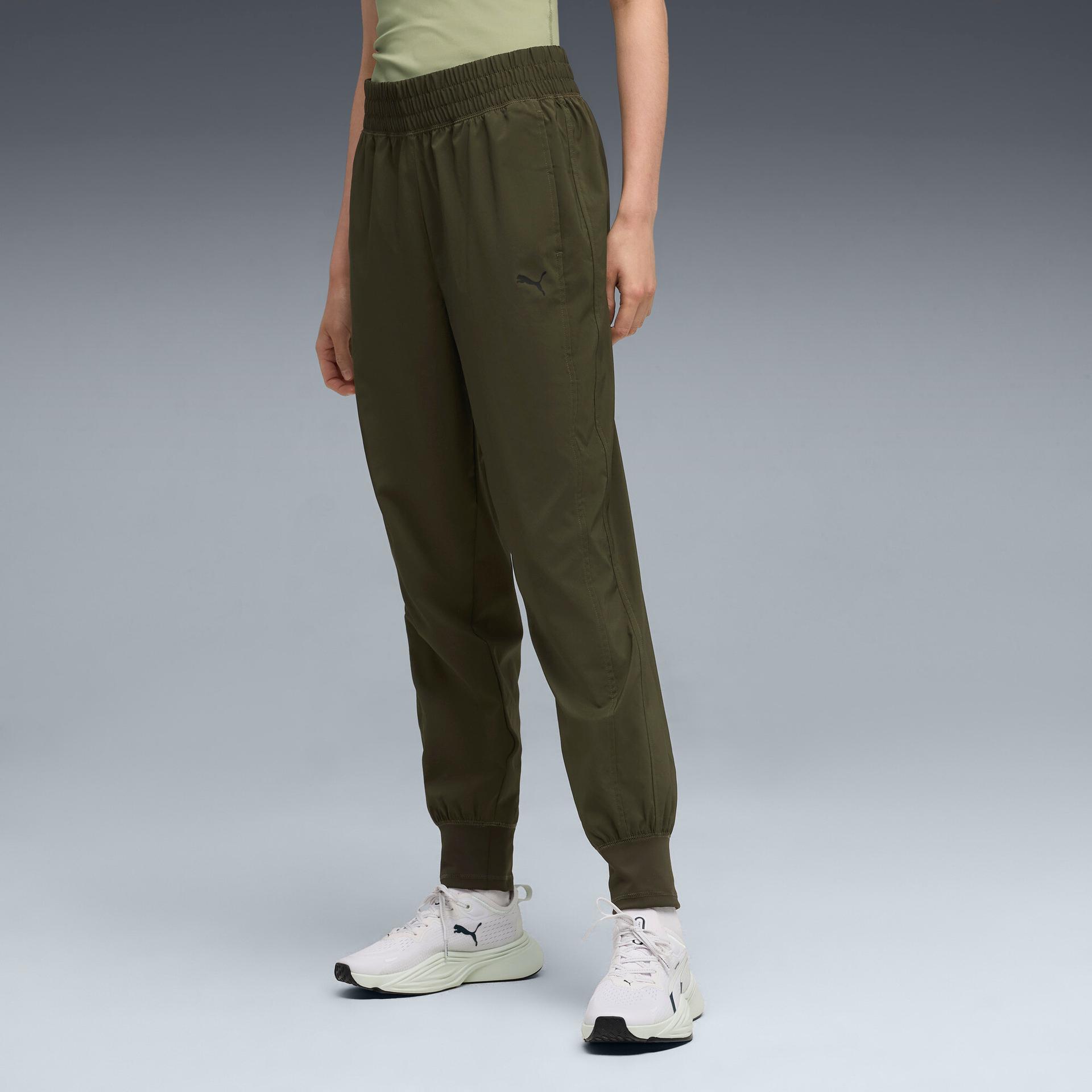 puma training favorites women's high waist pants in green, size l