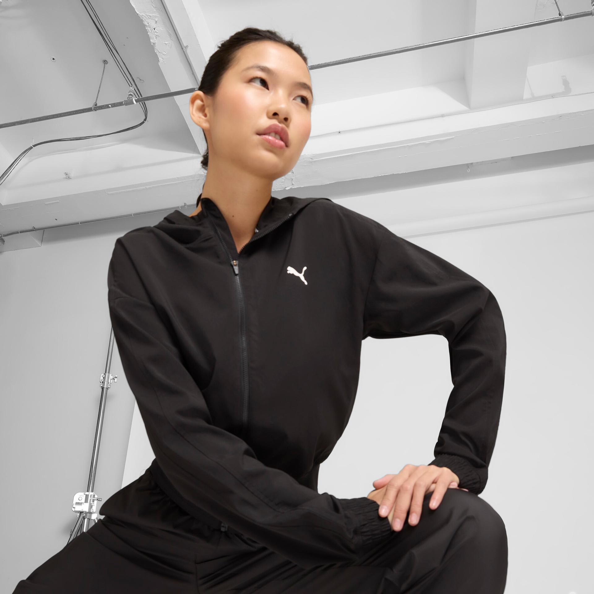 puma training favorites women's woven jacket in black, size xl