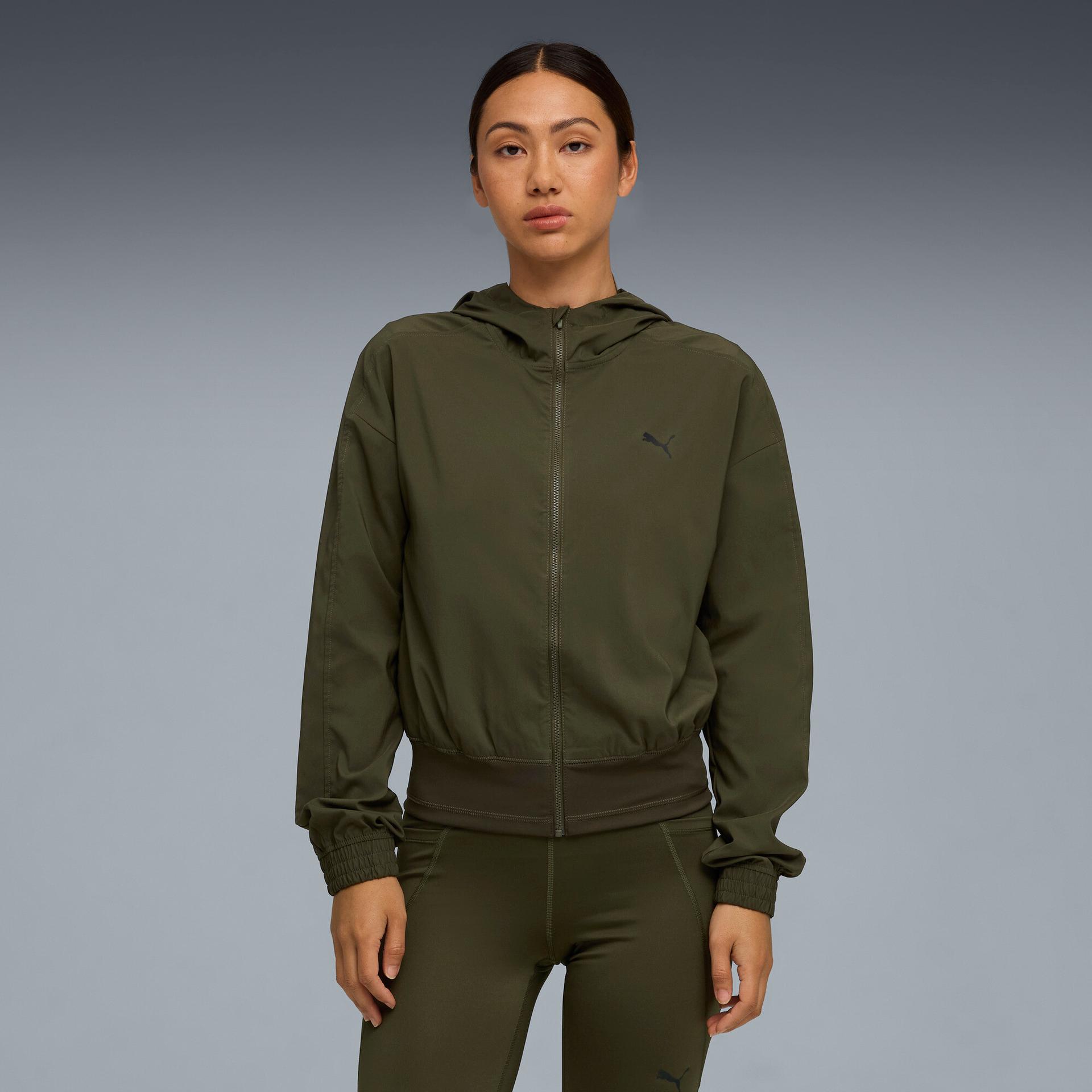 puma training favorites women's woven jacket in green, size 4xl