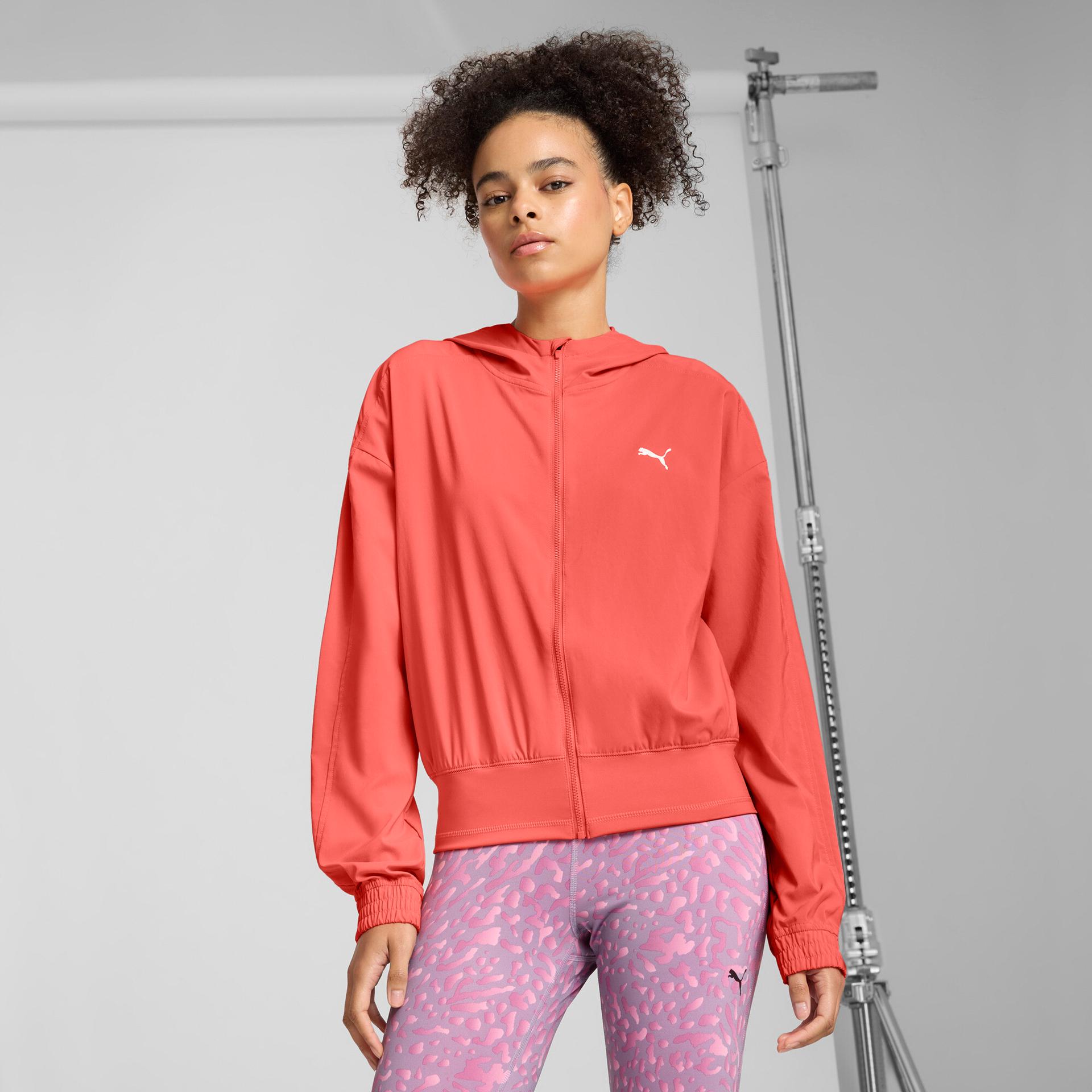 puma training favorites women's woven jacket in red, size m