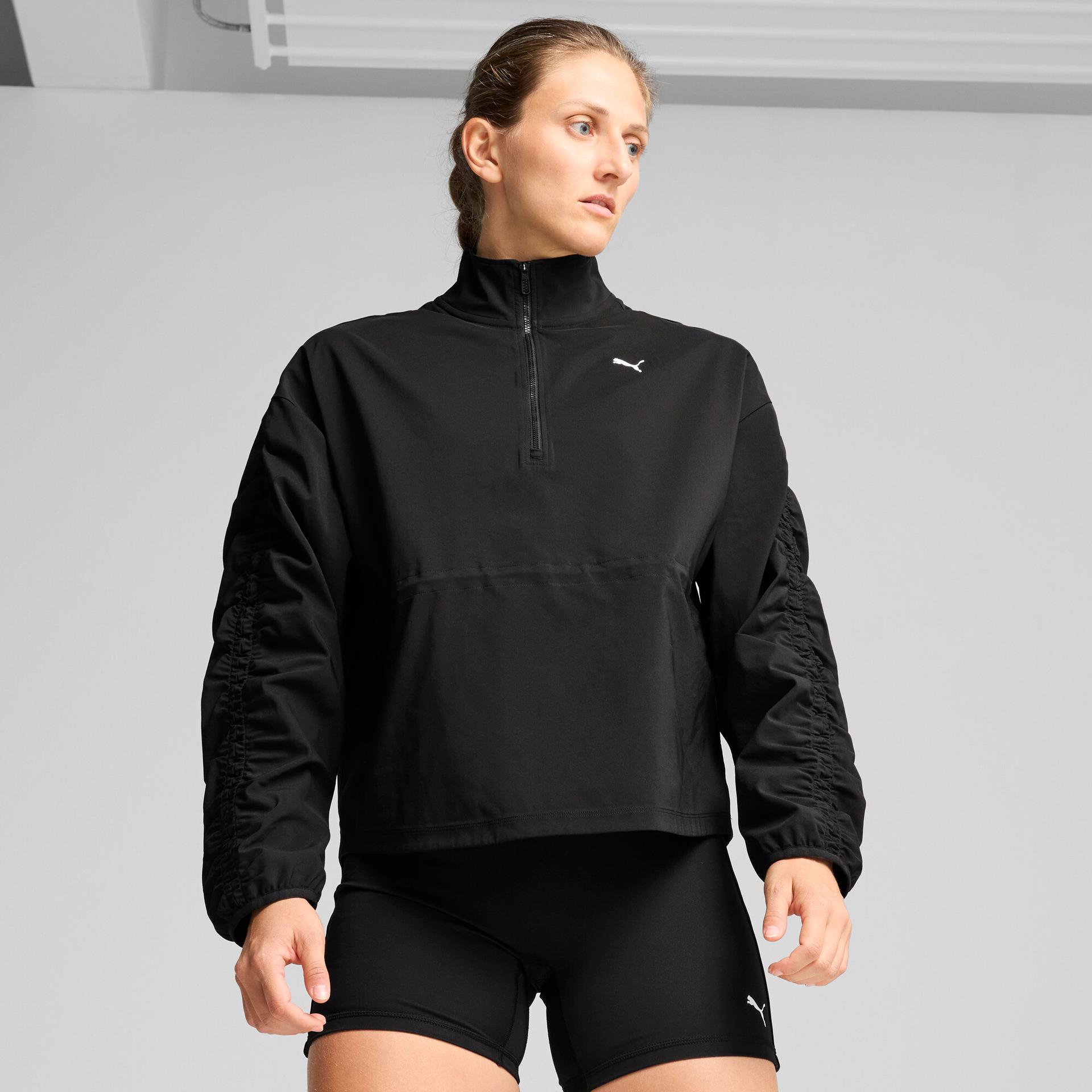 puma tropical graphic woven jacket women in black, size xs