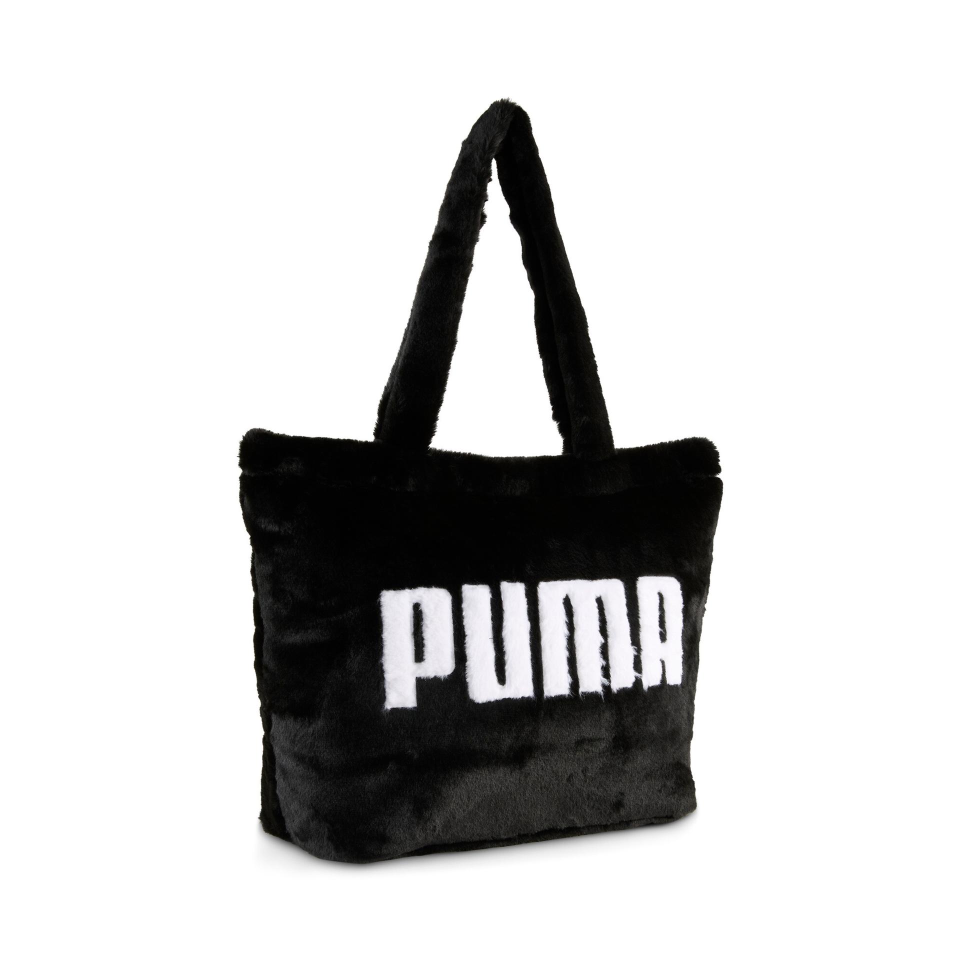 puma up women's faux fur tote bag in black