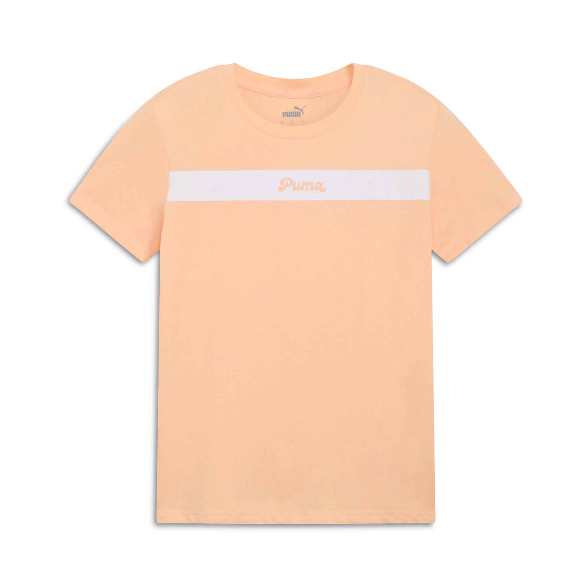 puma upfront line logo women's t-shirt in orange, size xs