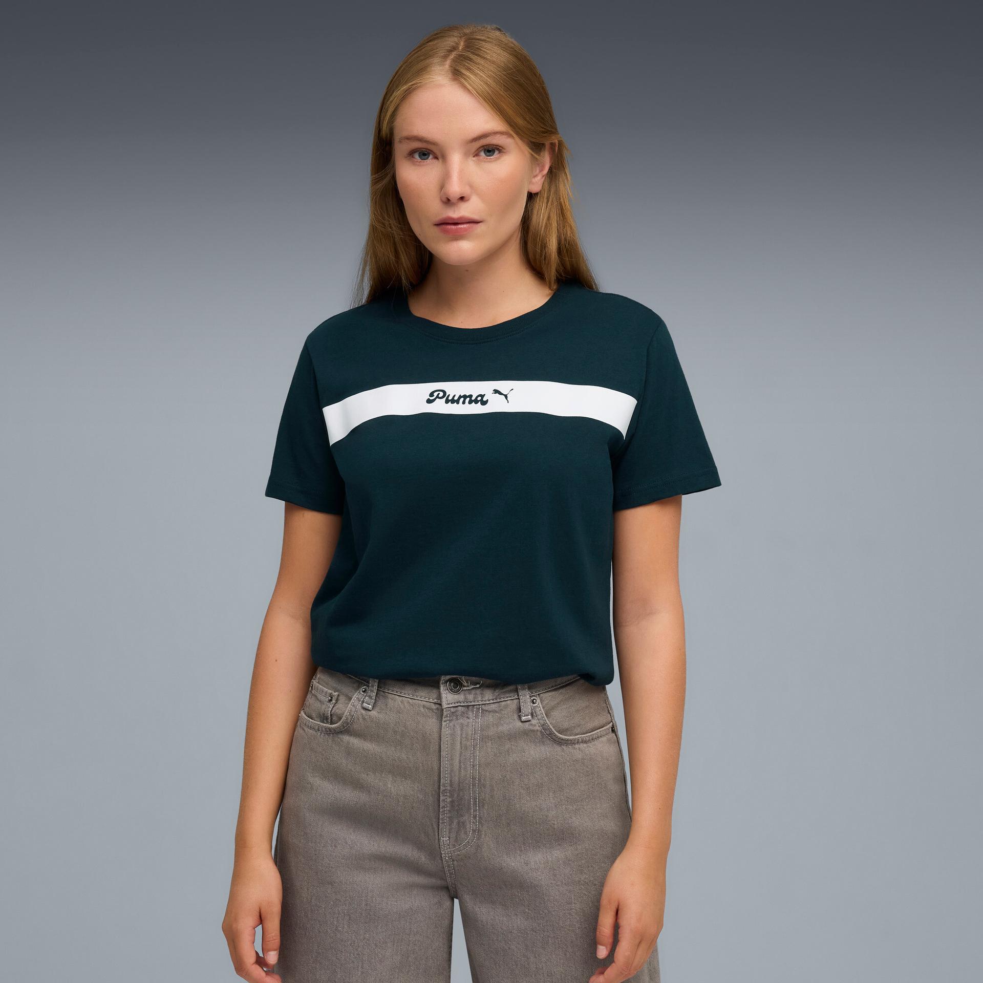 puma upfront women's t-shirt in green, size m