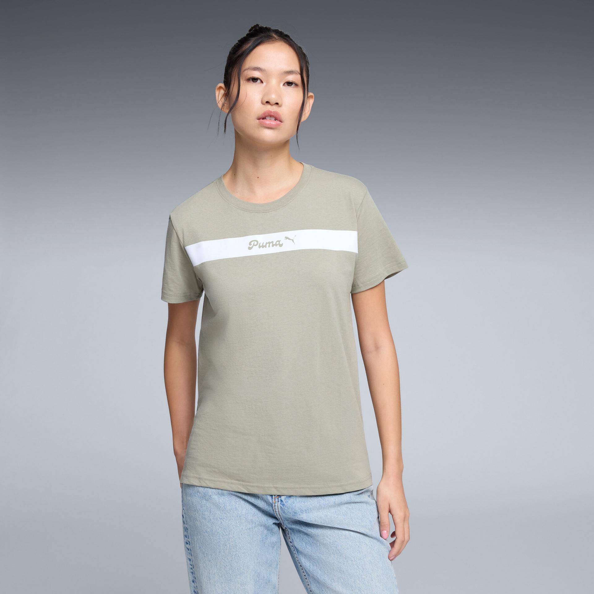 puma upfront women's t-shirt in green, size s