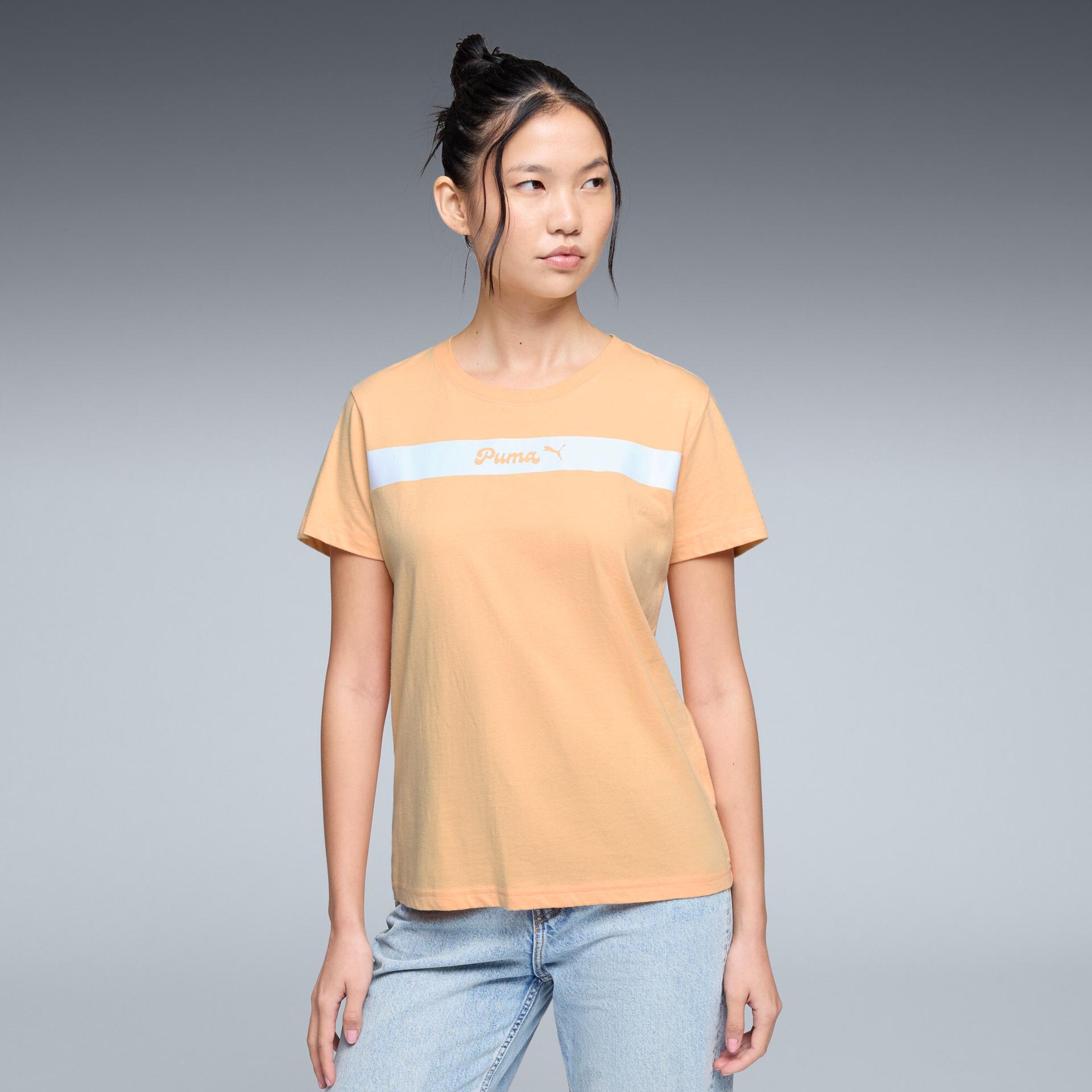 puma upfront women's t-shirt in orange, size xs