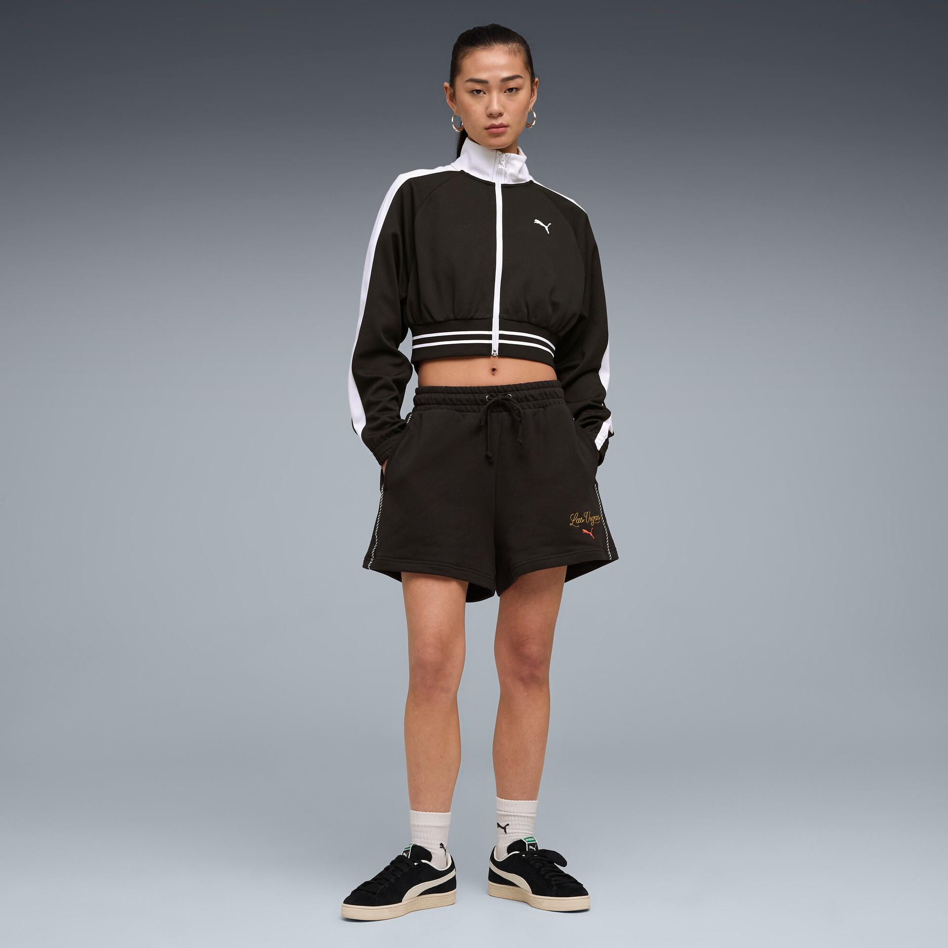 puma wardrobe essentials las vegas women's 4" shorts in black, size s