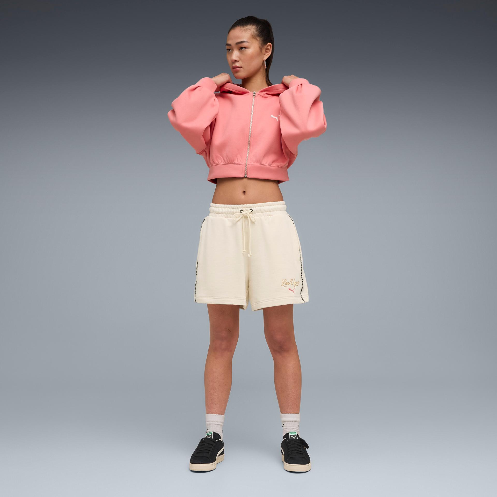 puma wardrobe essentials las vegas women's 4" shorts in white, size m