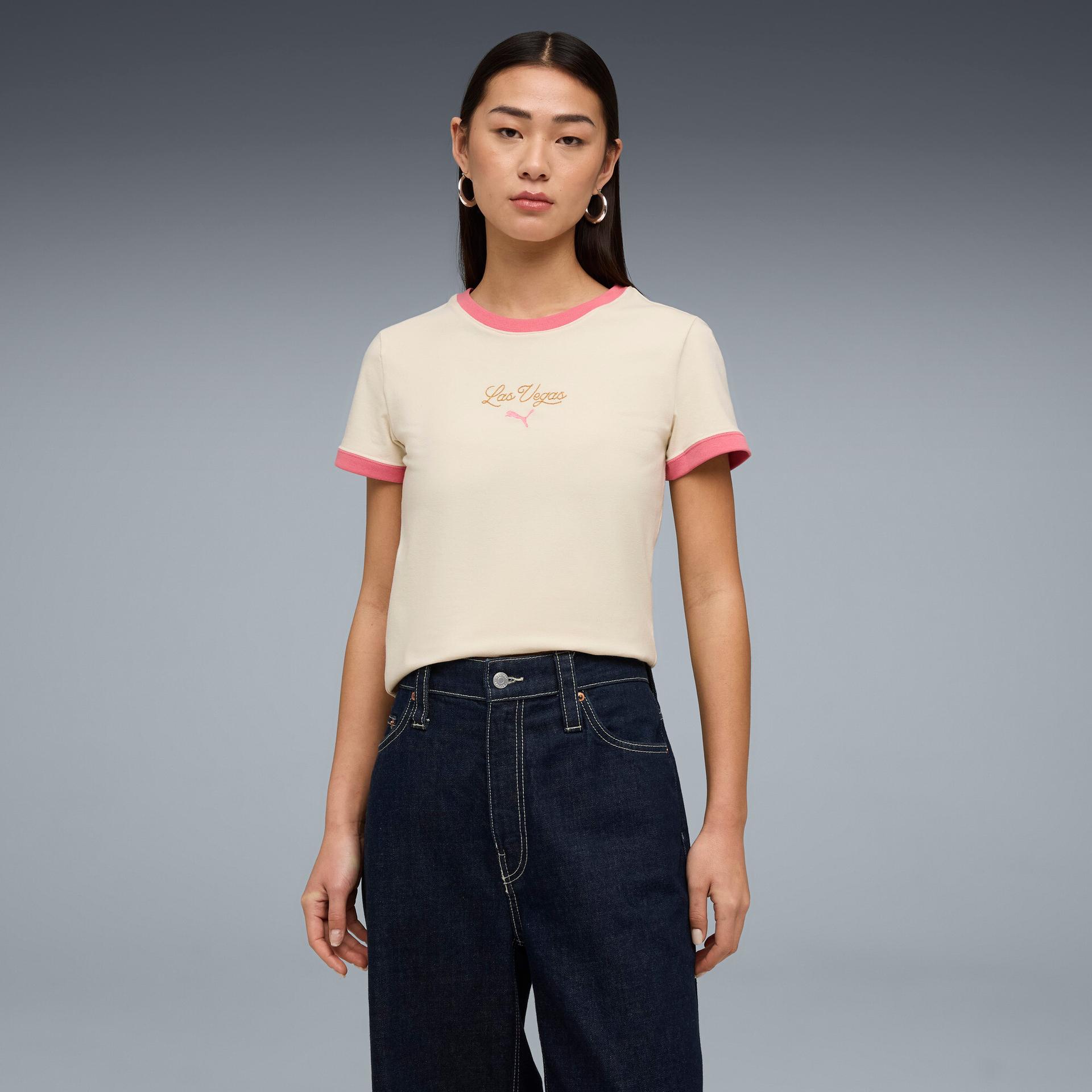 puma wardrobe essentials las vegas women's slim t-shirt in white, size s