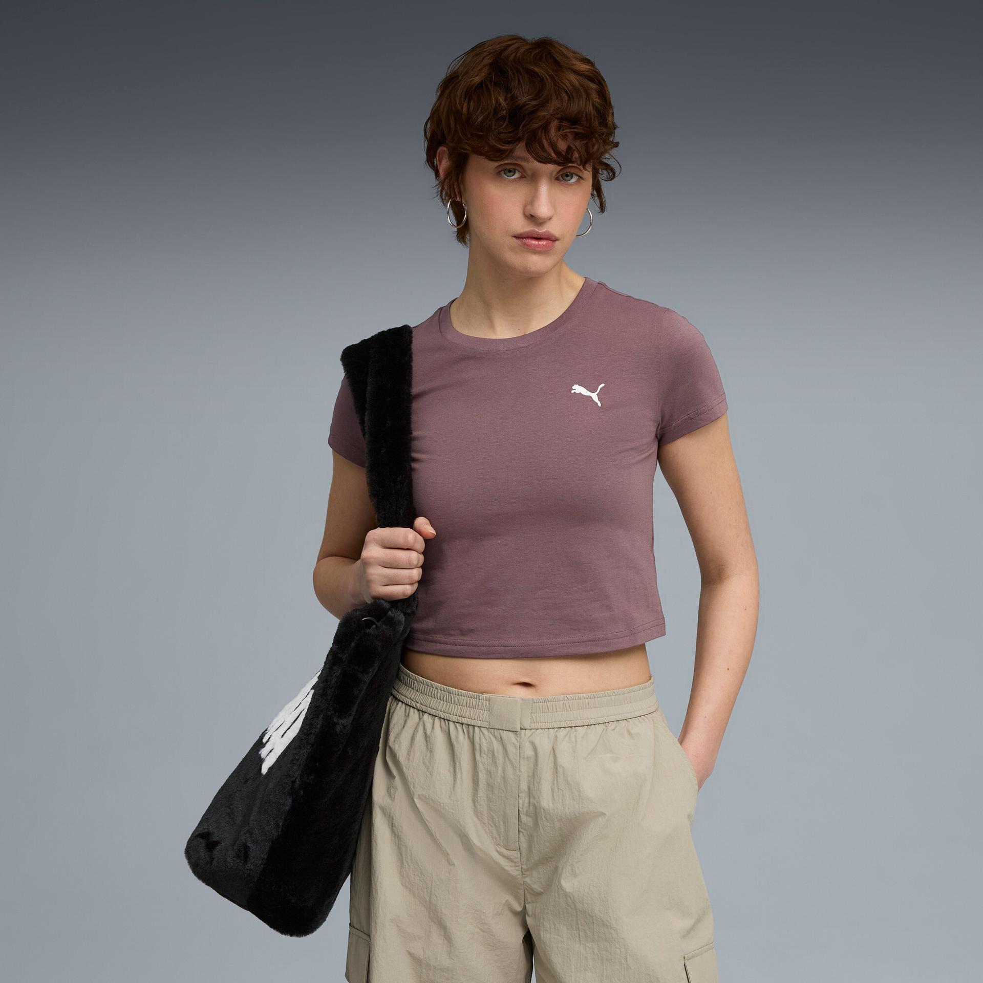 puma wardrobe essentials women's baby t-shirt in purple, size xl