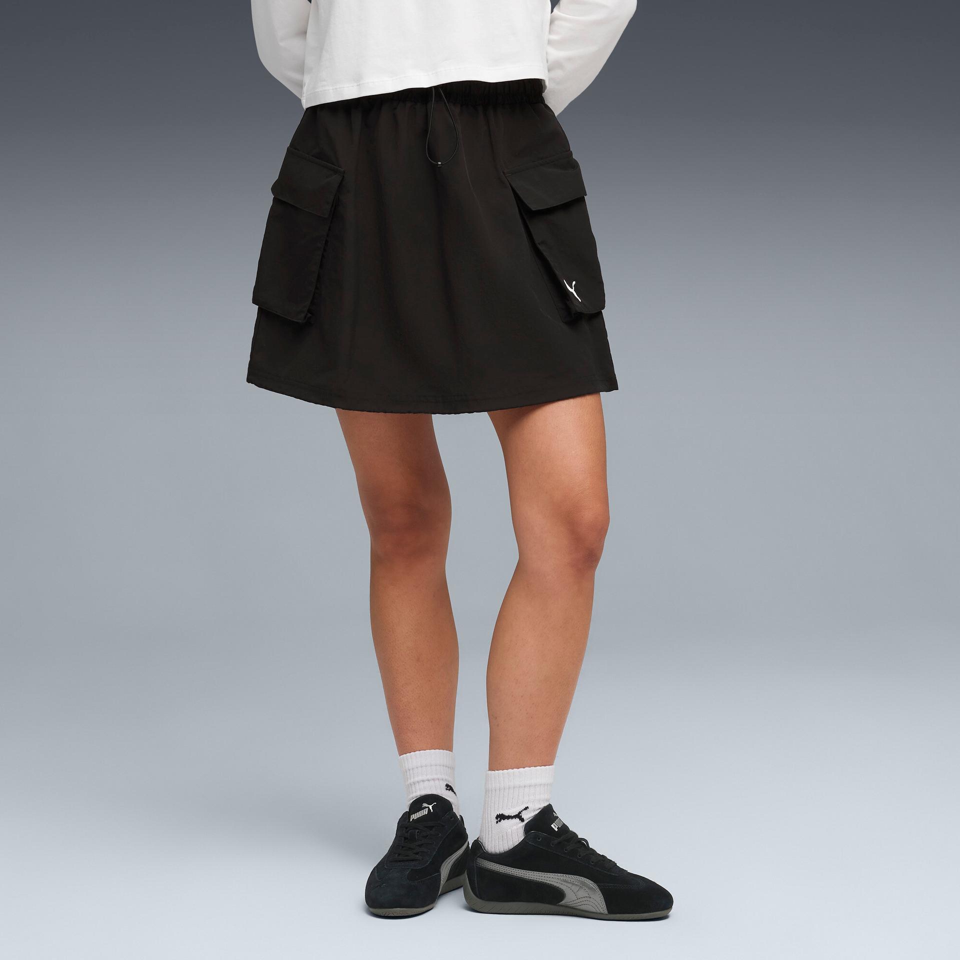 puma wardrobe essentials women's cargo skirt in black, size xl