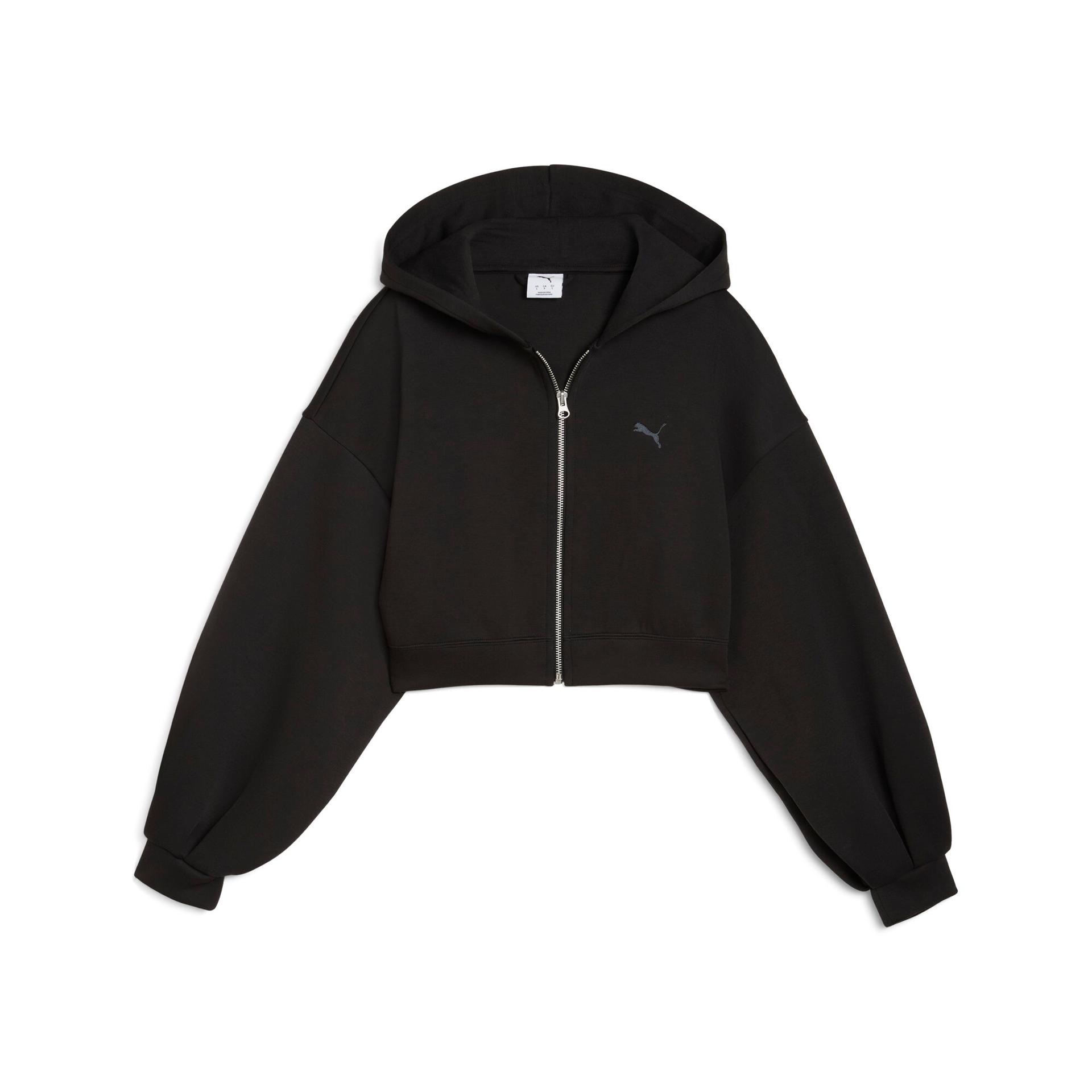 puma wardrobe essentials women's cropped hoodie in black, size l