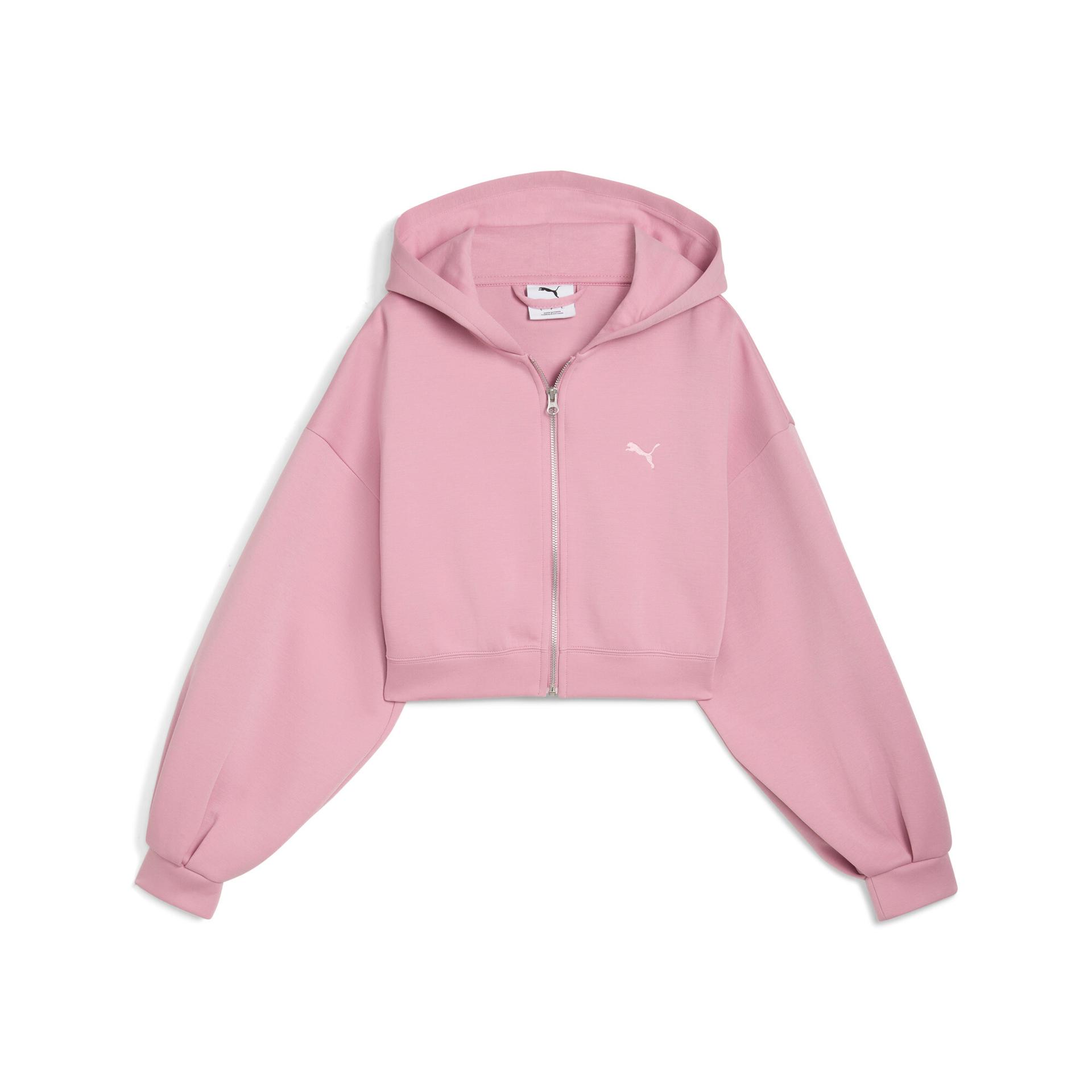 puma wardrobe essentials women's cropped hoodie in pink, size xs