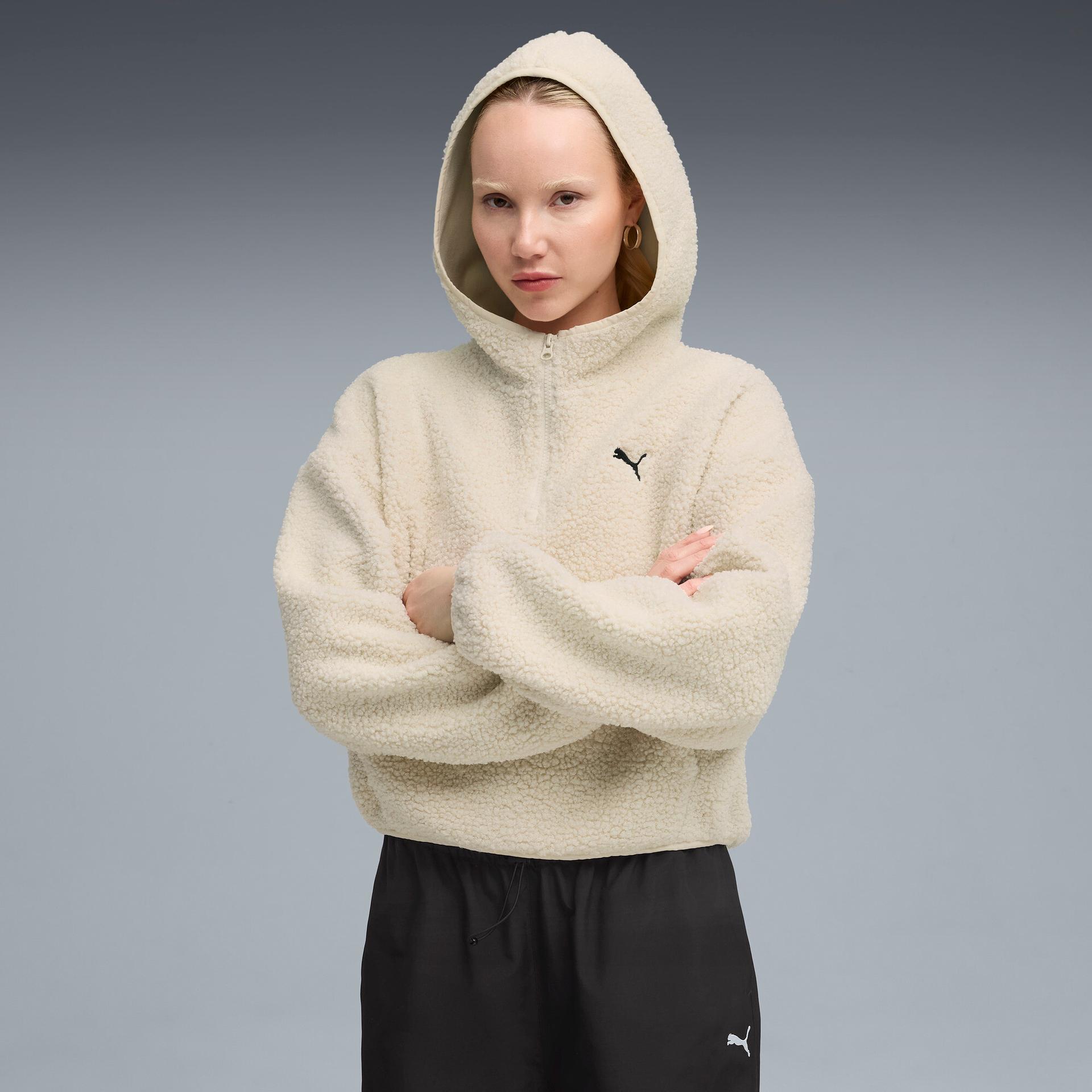 puma wardrobe essentials women's fleece hoodie in white, size xl