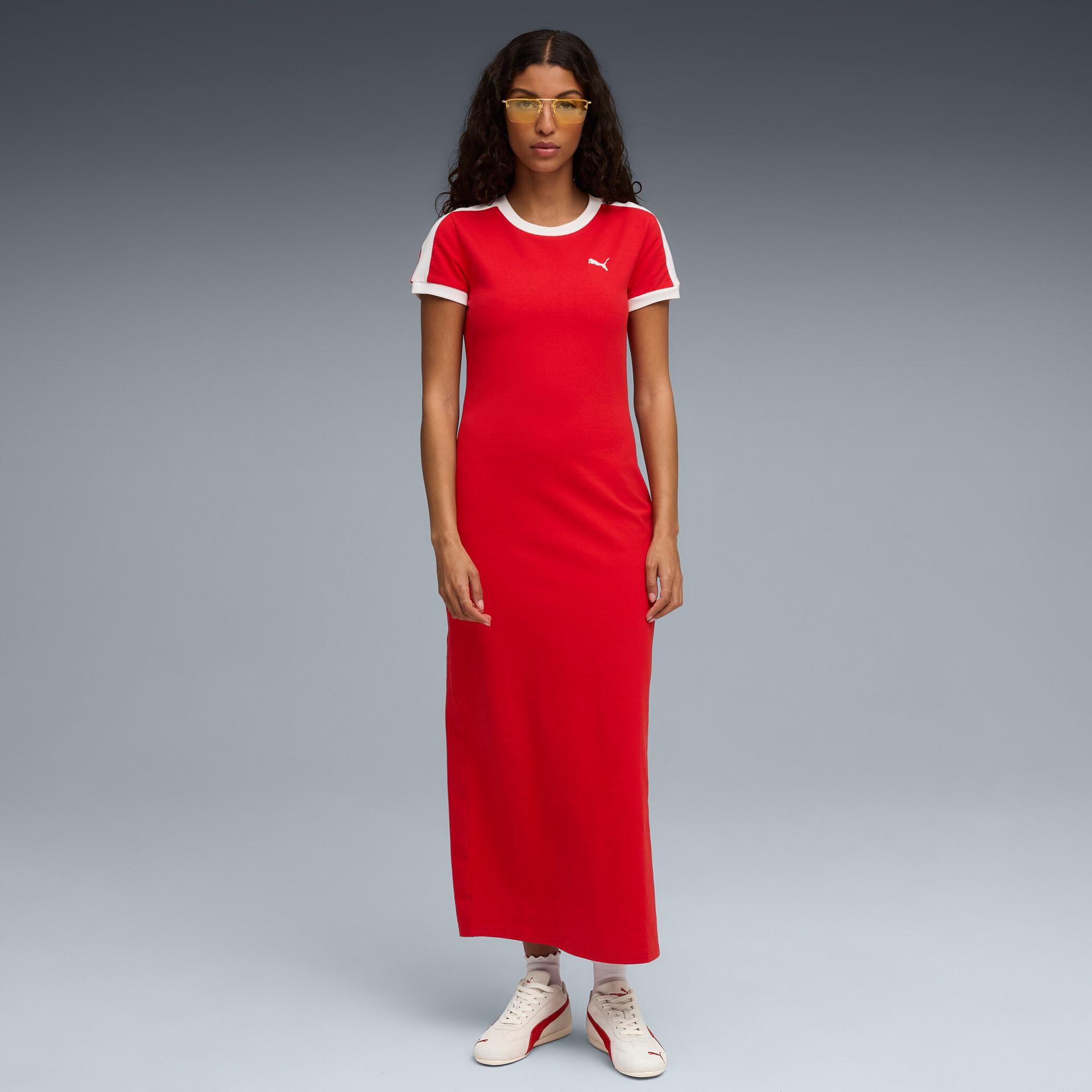puma wardrobe essentials women's long dress in red, size xs