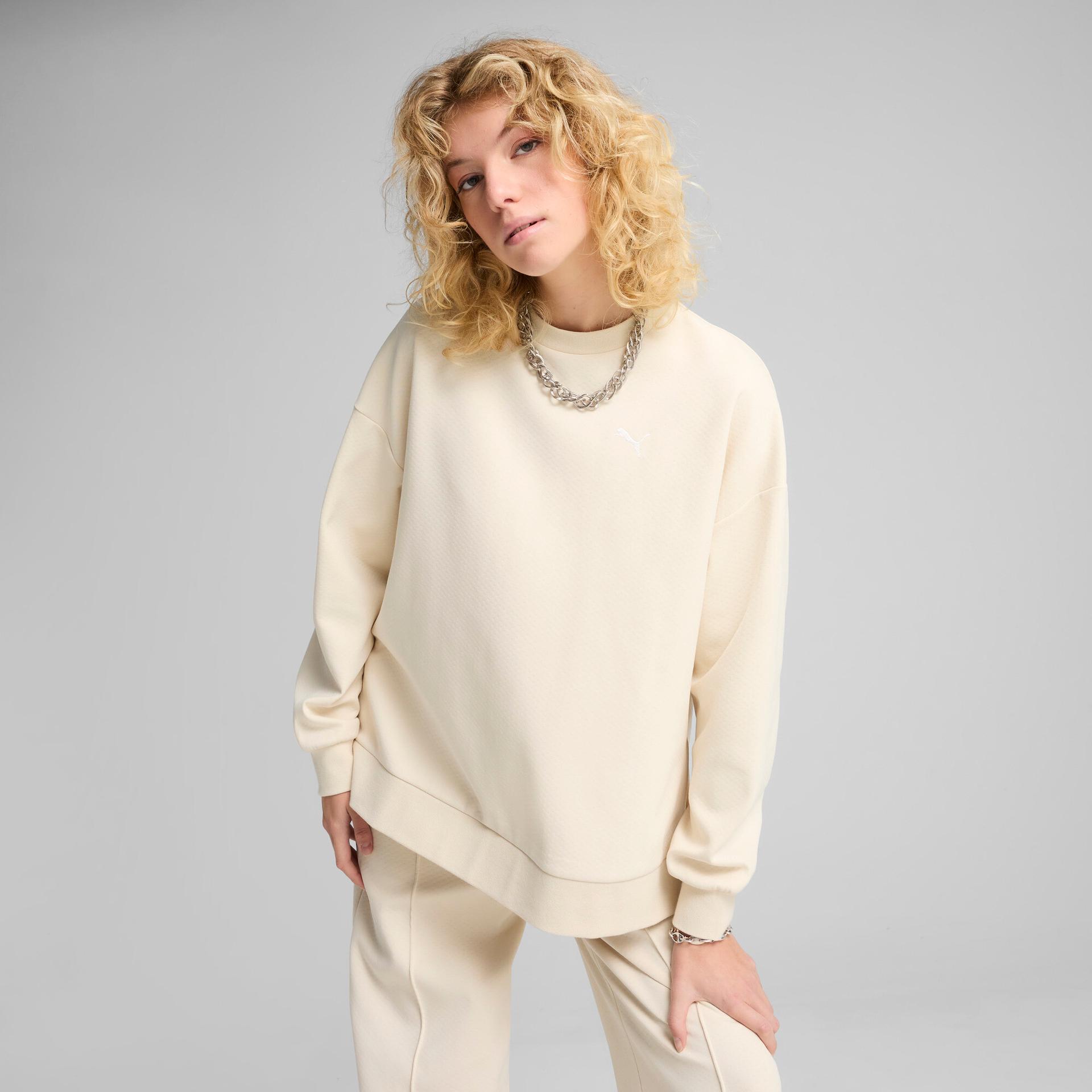 puma wardrobe essentials women's oversized crew sweatshirt in white, size xl