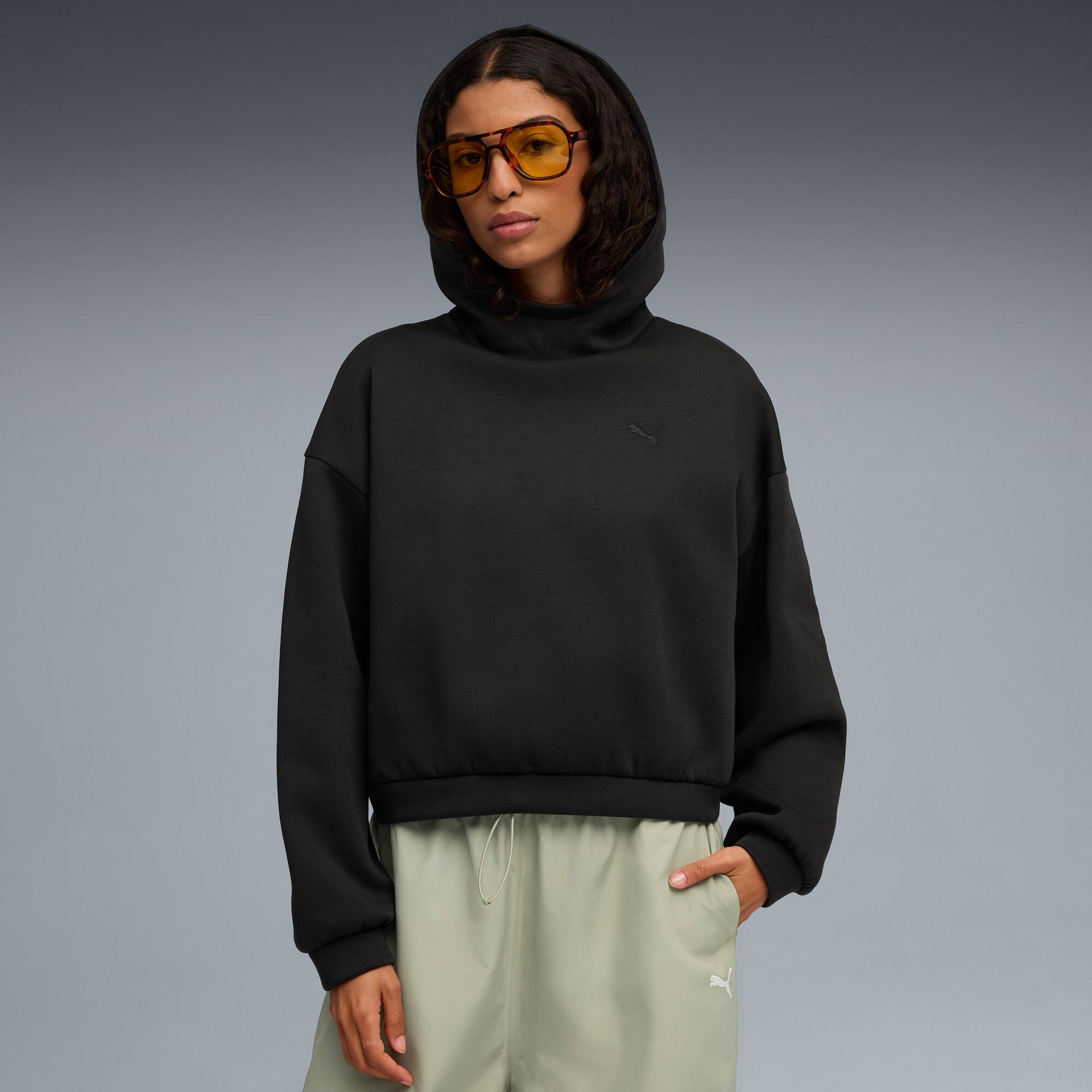 puma wardrobe essentials women's oversized hoodie in black, size xxs