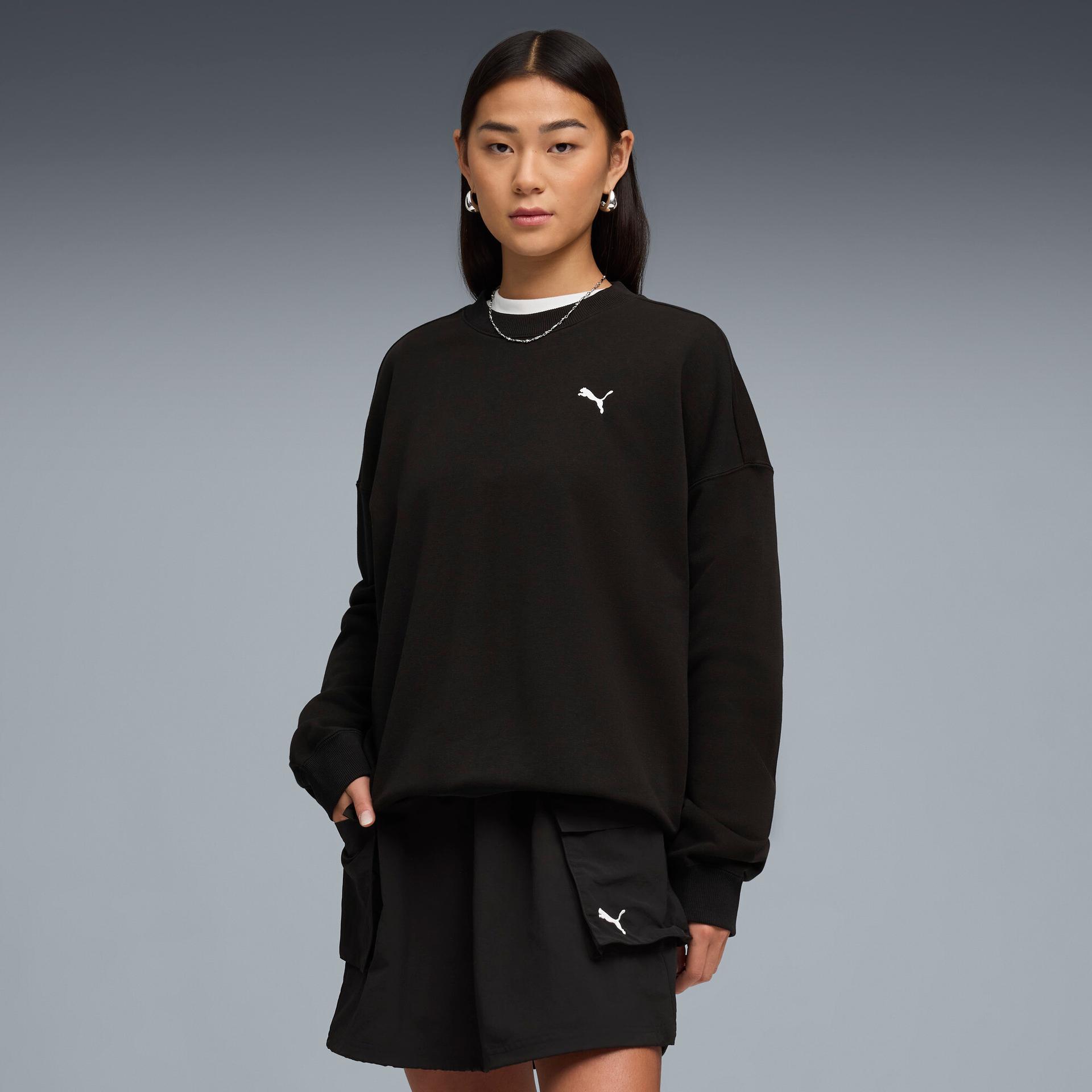 puma wardrobe essentials women's oversized sweatshirt in black, size xs